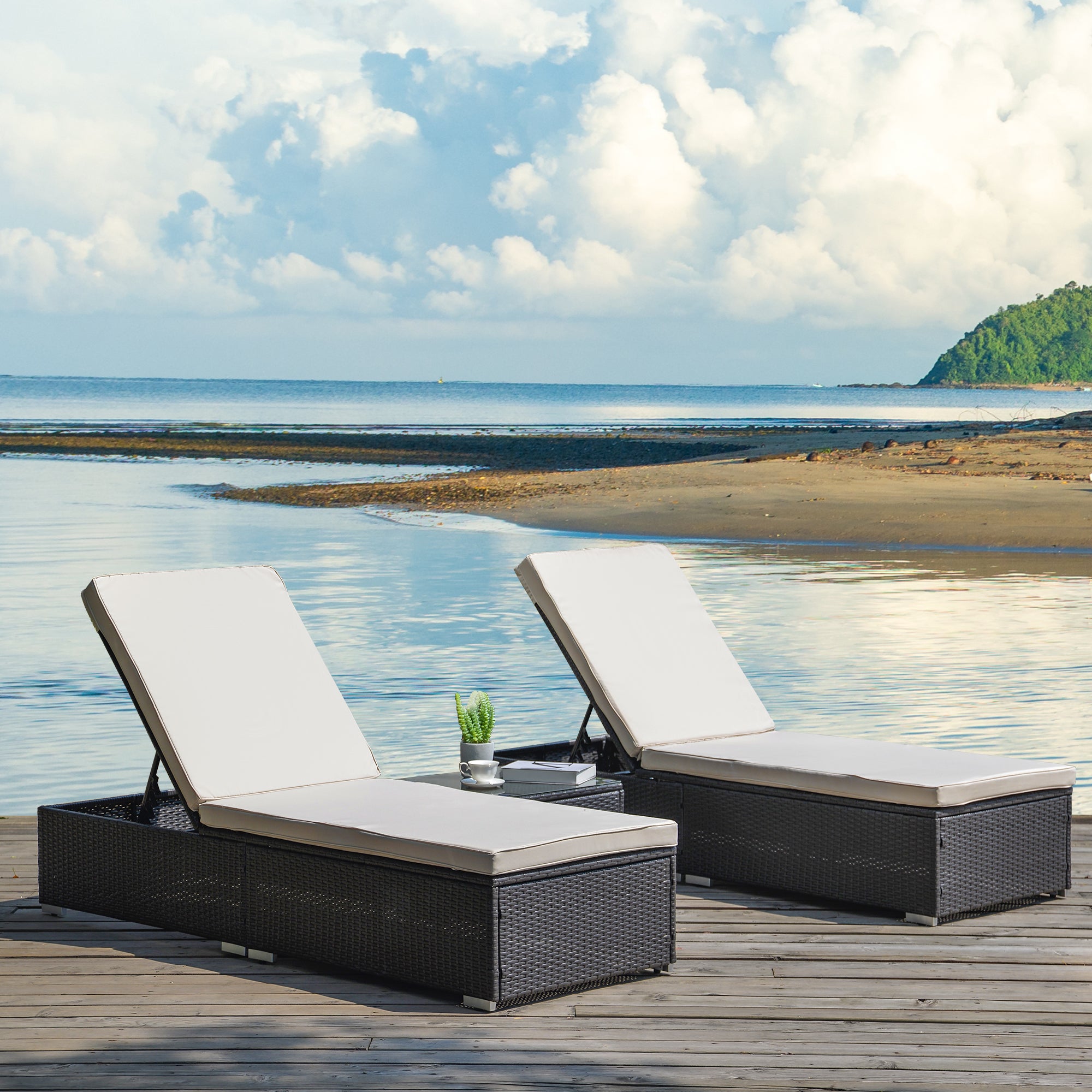 3 Pieces Outdoor Patio Chaise Lounge Set with Coffee Table