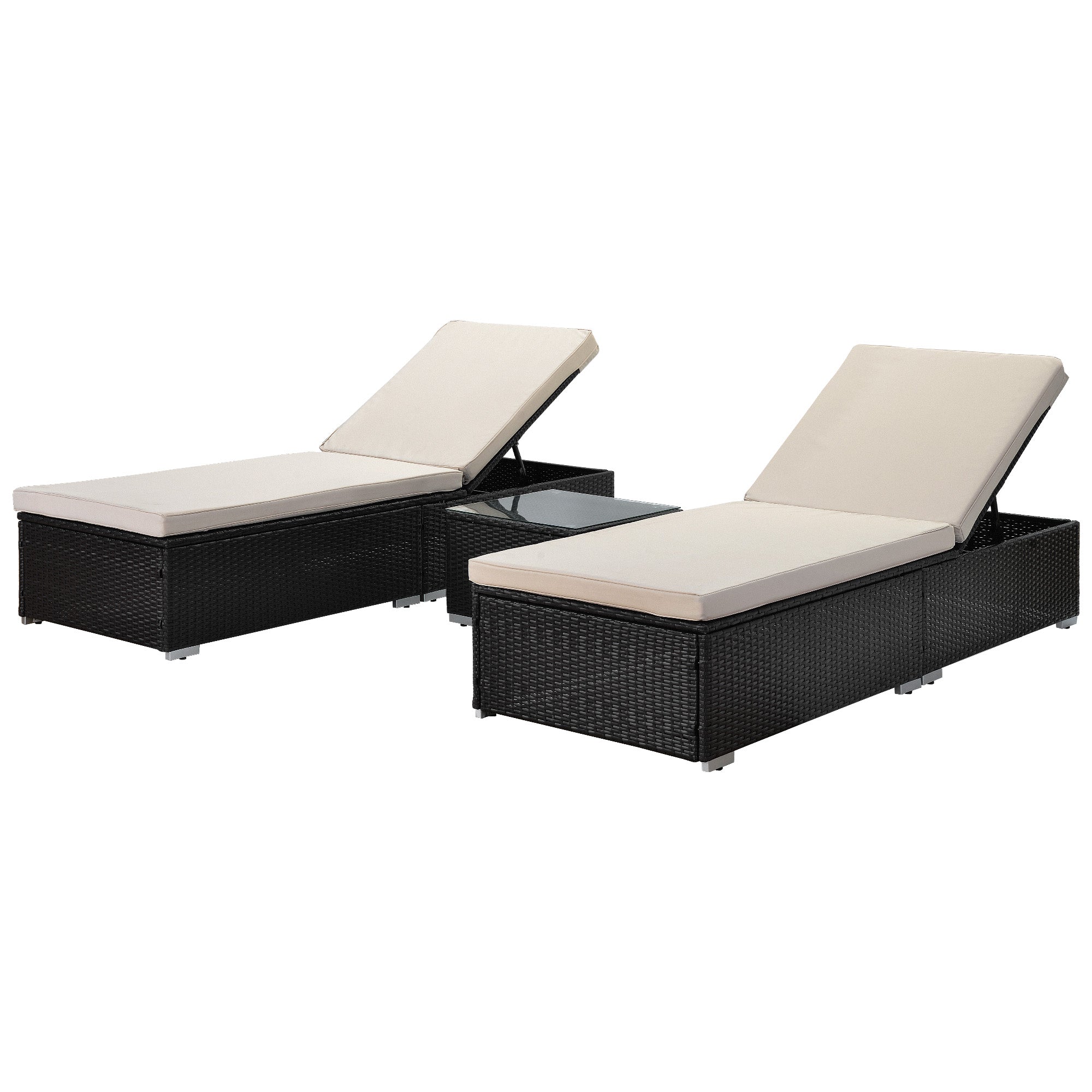 3 Pieces Outdoor Patio Chaise Lounge Set with Coffee Table