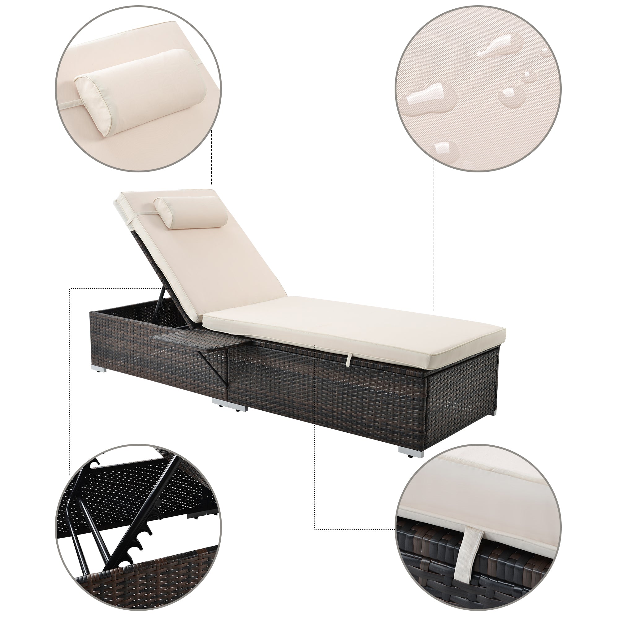 2 Pieces Outdoor Patio Recliner Chaise Lounge Set with Side Table