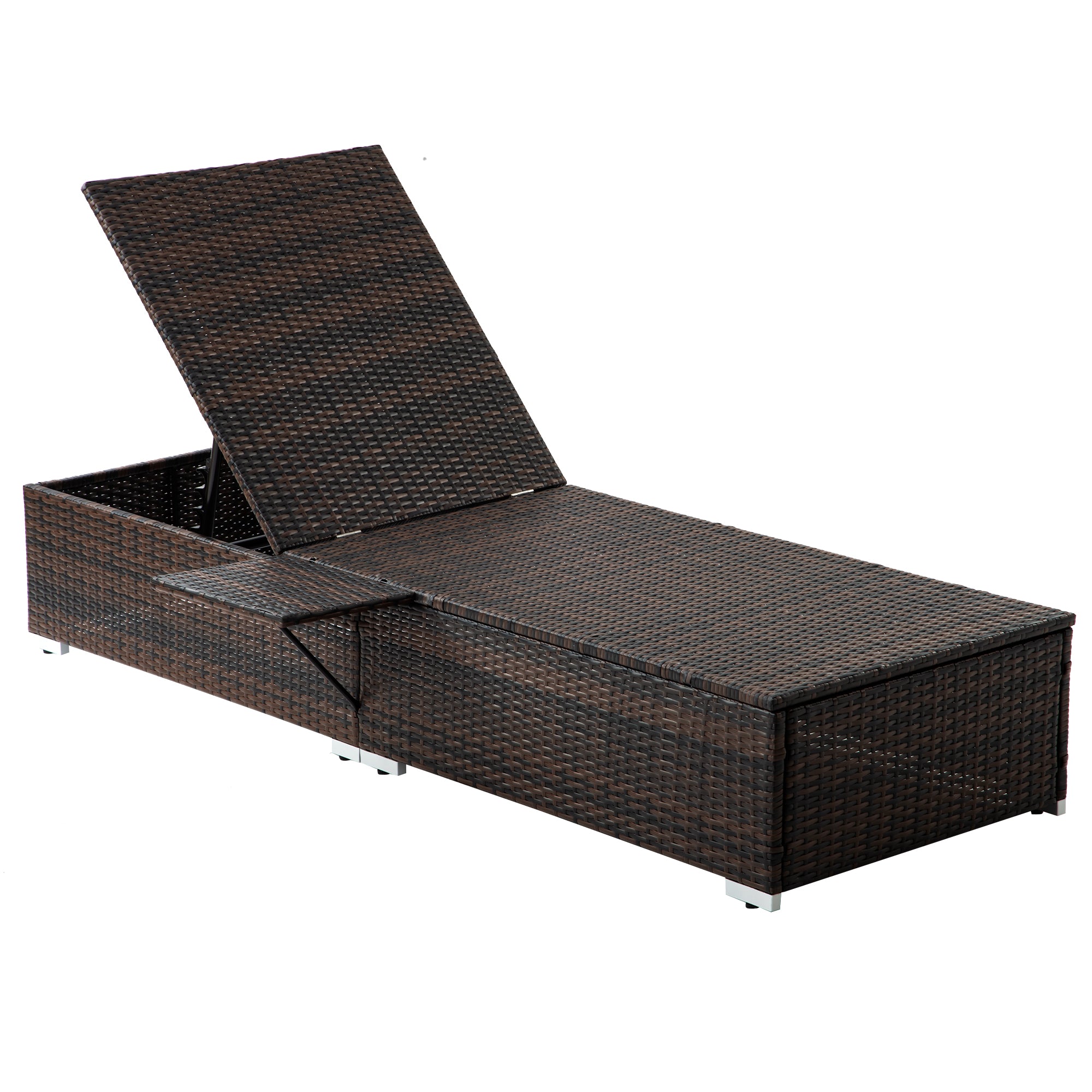 2 Pieces Outdoor Patio Recliner Chaise Lounge Set with Side Table