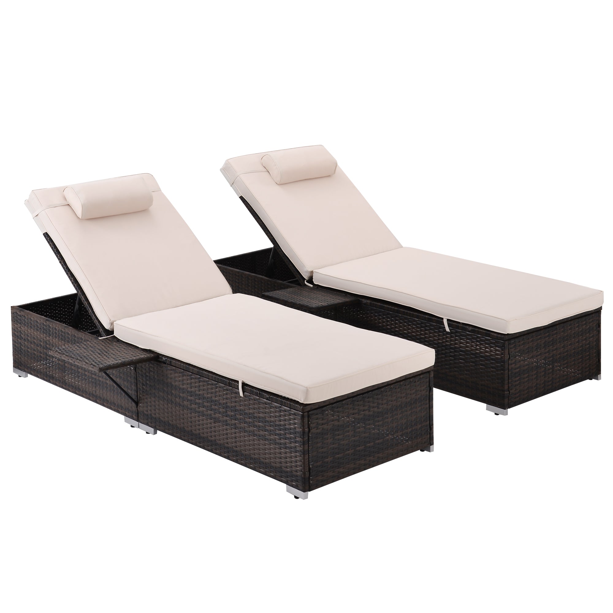 2 Pieces Outdoor Patio Recliner Chaise Lounge Set with Side Table