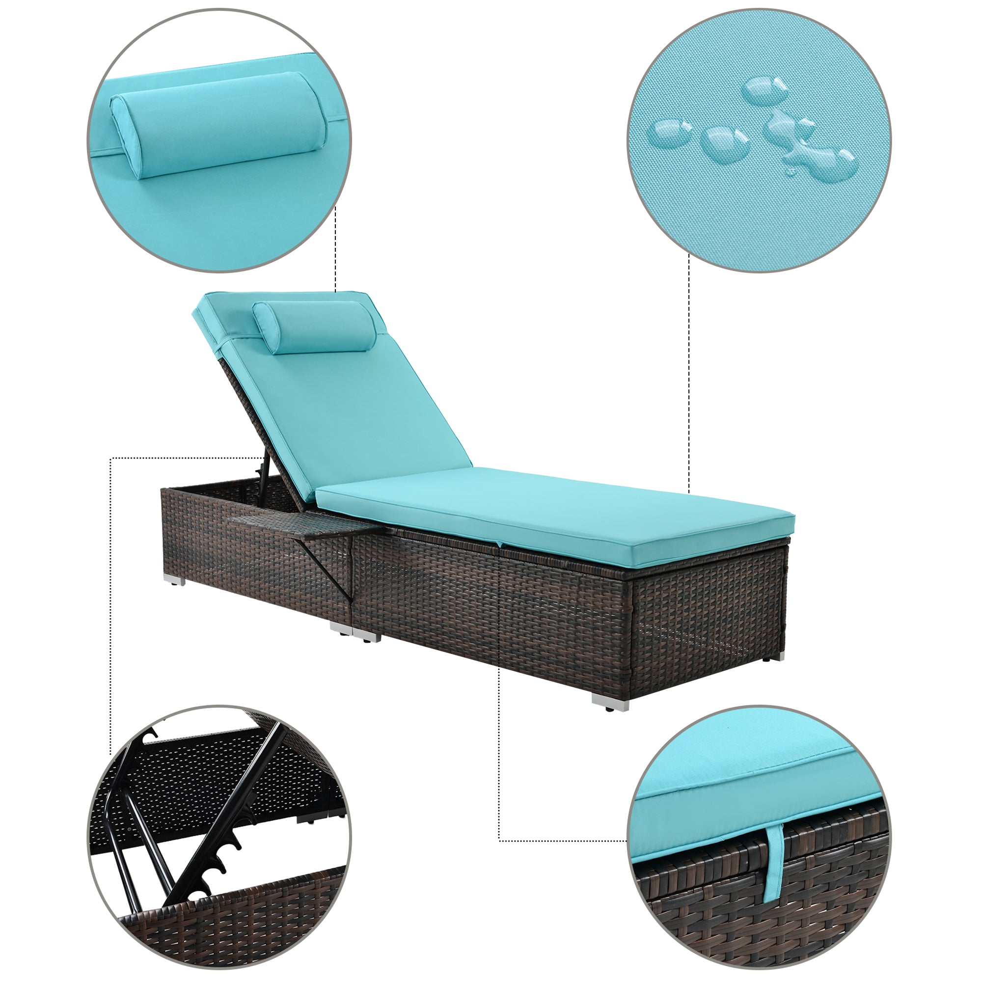 2 Pieces Outdoor Patio Recliner Chaise Lounge Set with Side Table