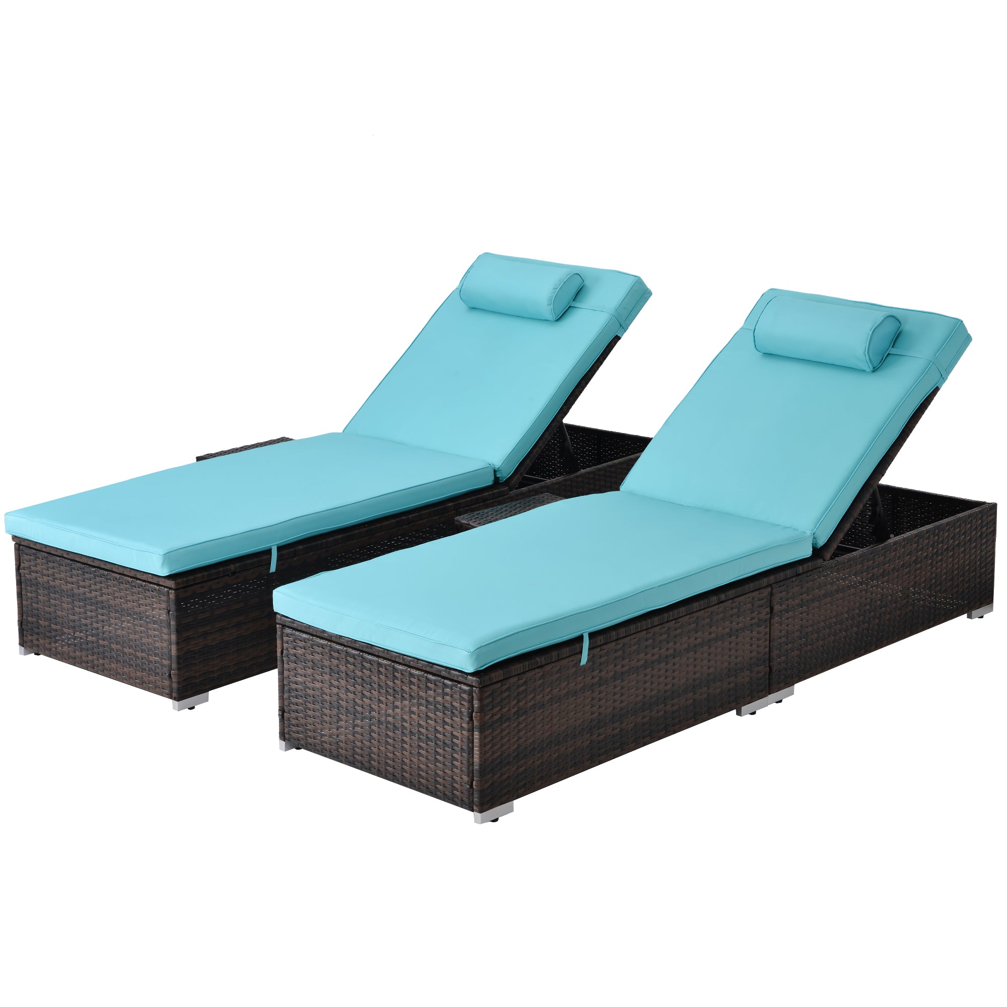2 Pieces Outdoor Patio Recliner Chaise Lounge Set with Side Table