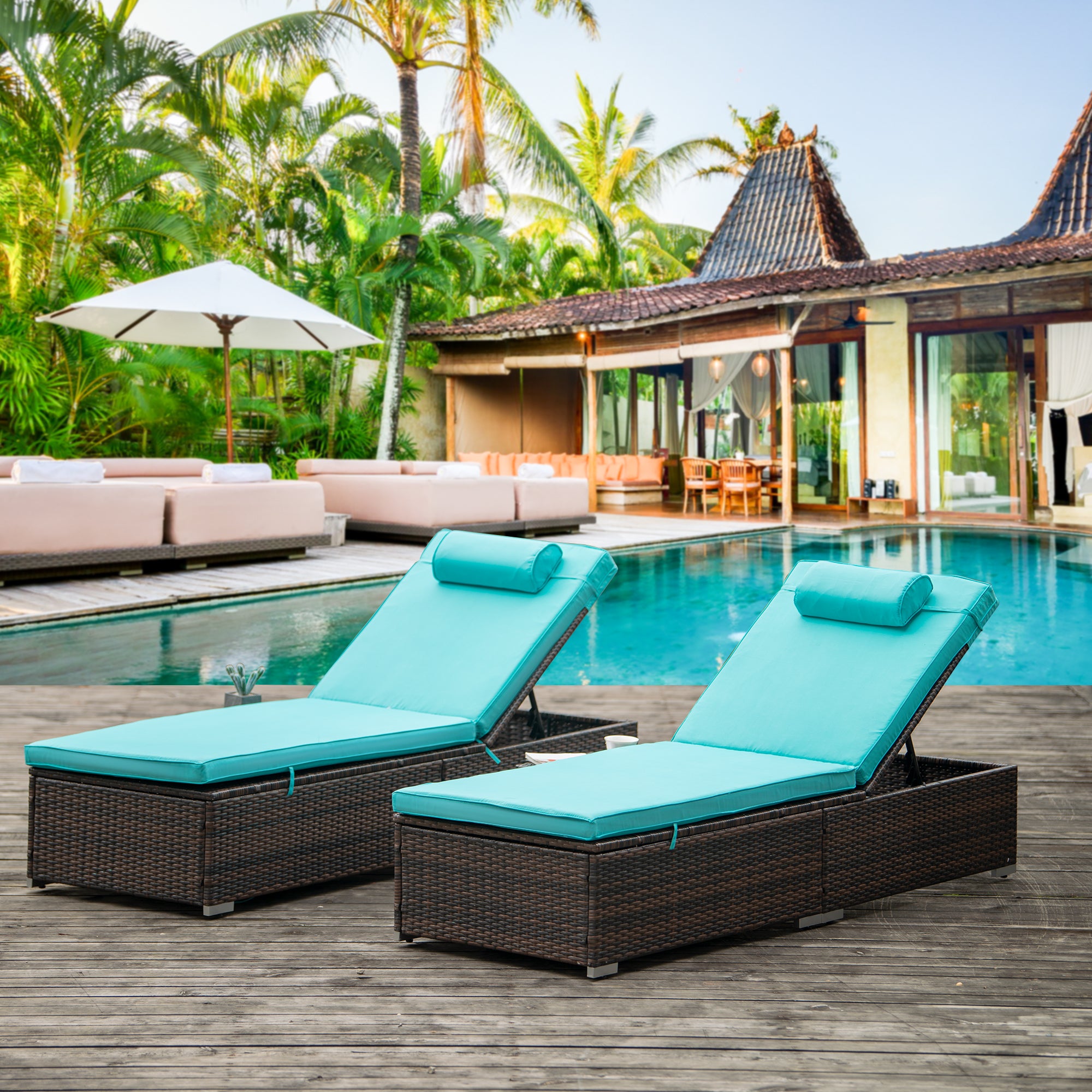 2 Pieces Outdoor Patio Recliner Chaise Lounge Set with Side Table