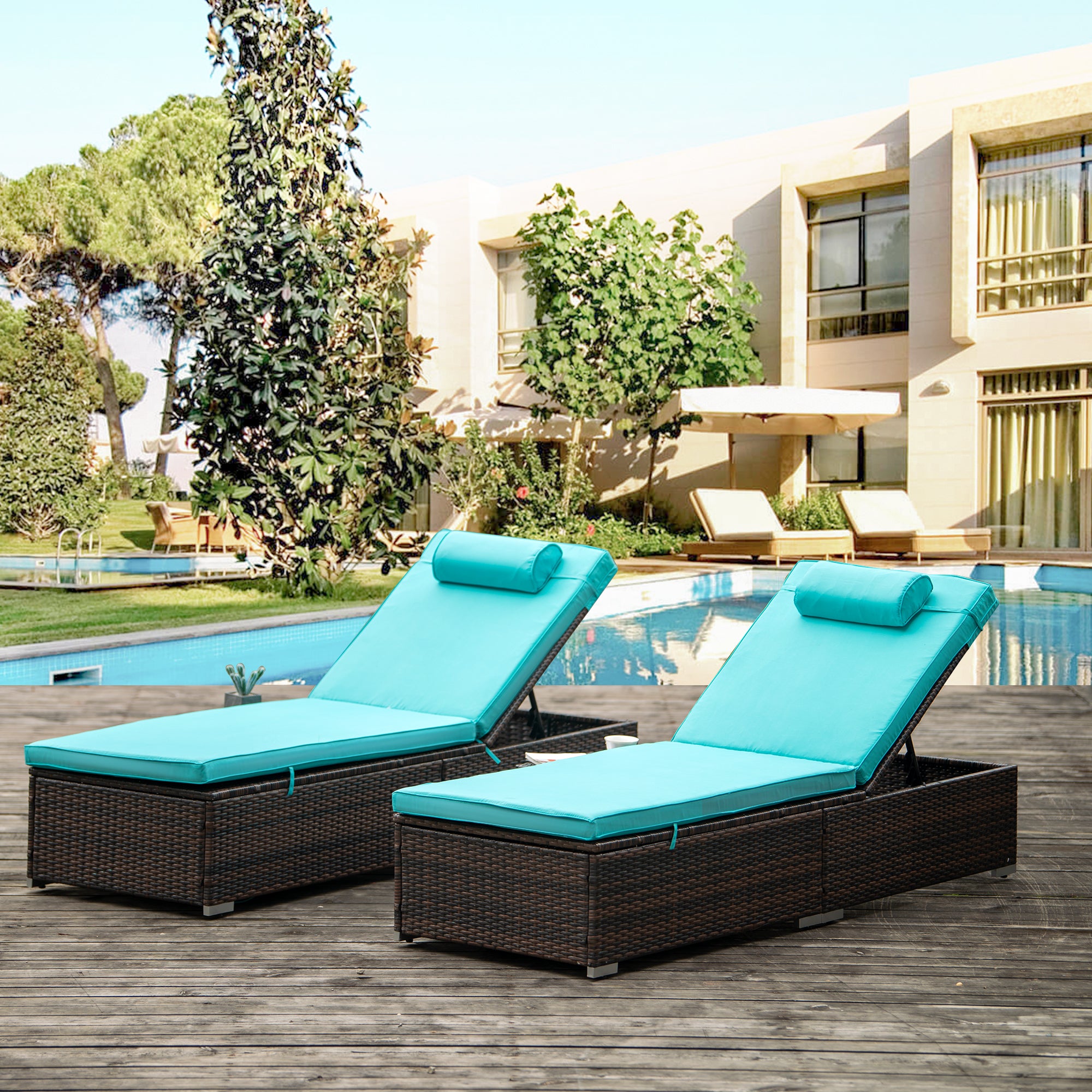 2 Pieces Outdoor Patio Recliner Chaise Lounge Set with Side Table