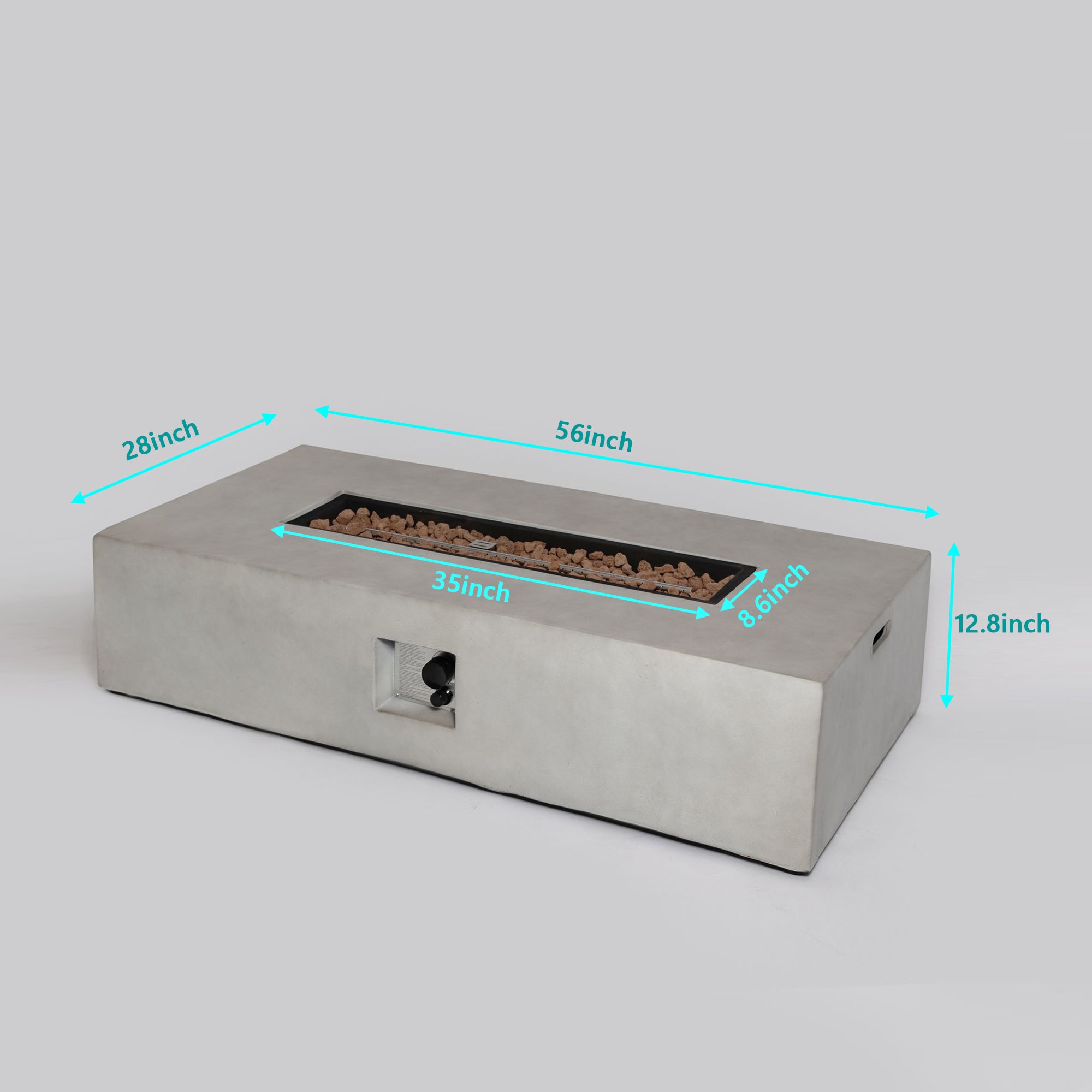 Rectangular Concrete Outdoor Fire Pit with Rain Cover