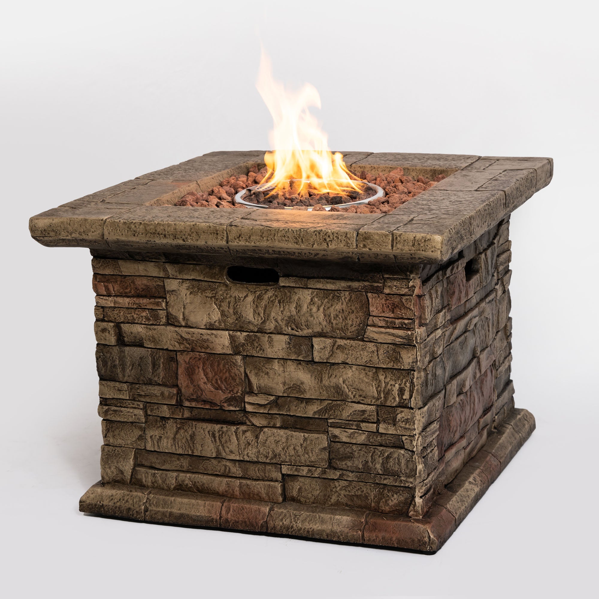Square Faux Stone Outdoor Fire Pit Table with Rain Cover