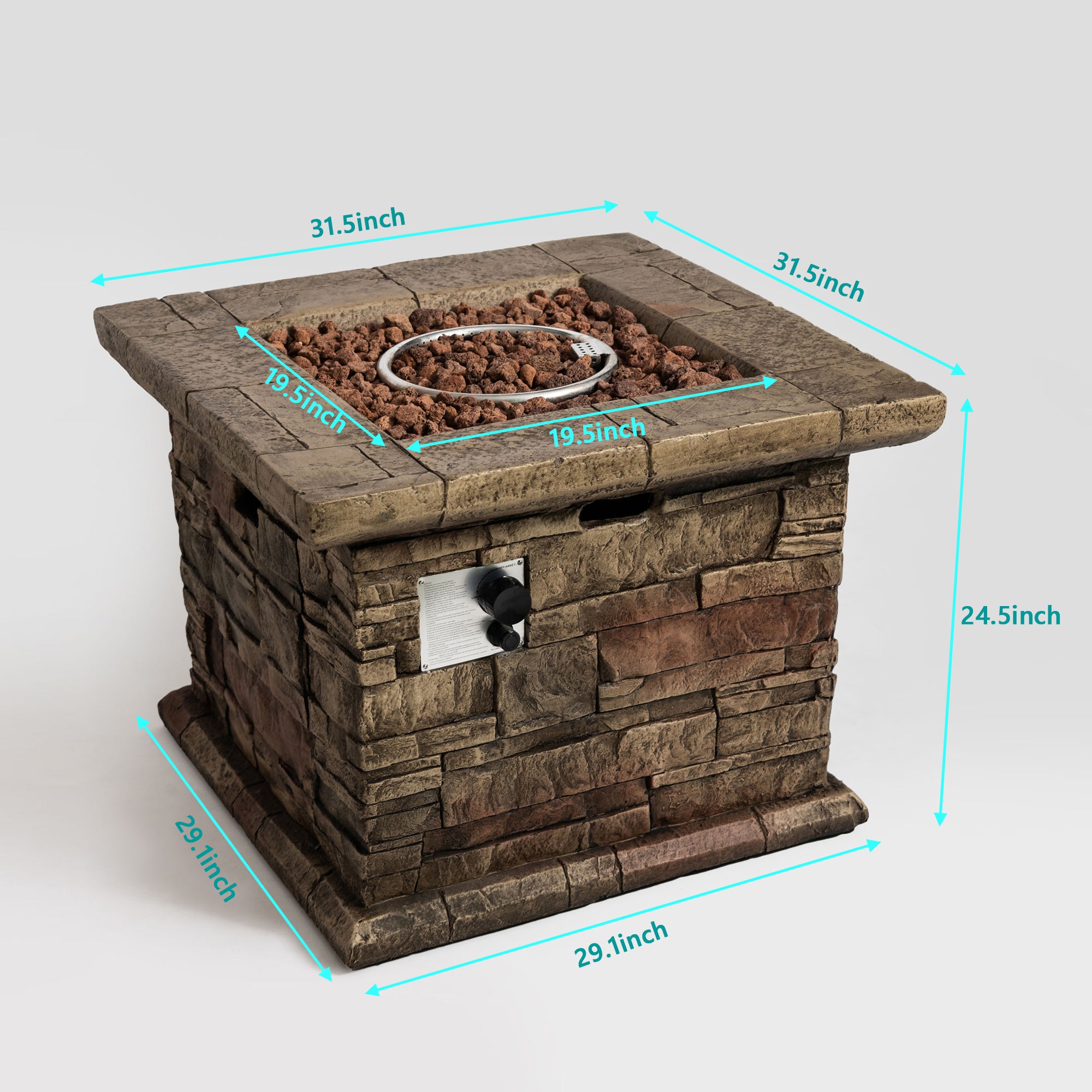 Square Faux Stone Outdoor Fire Pit Table with Rain Cover