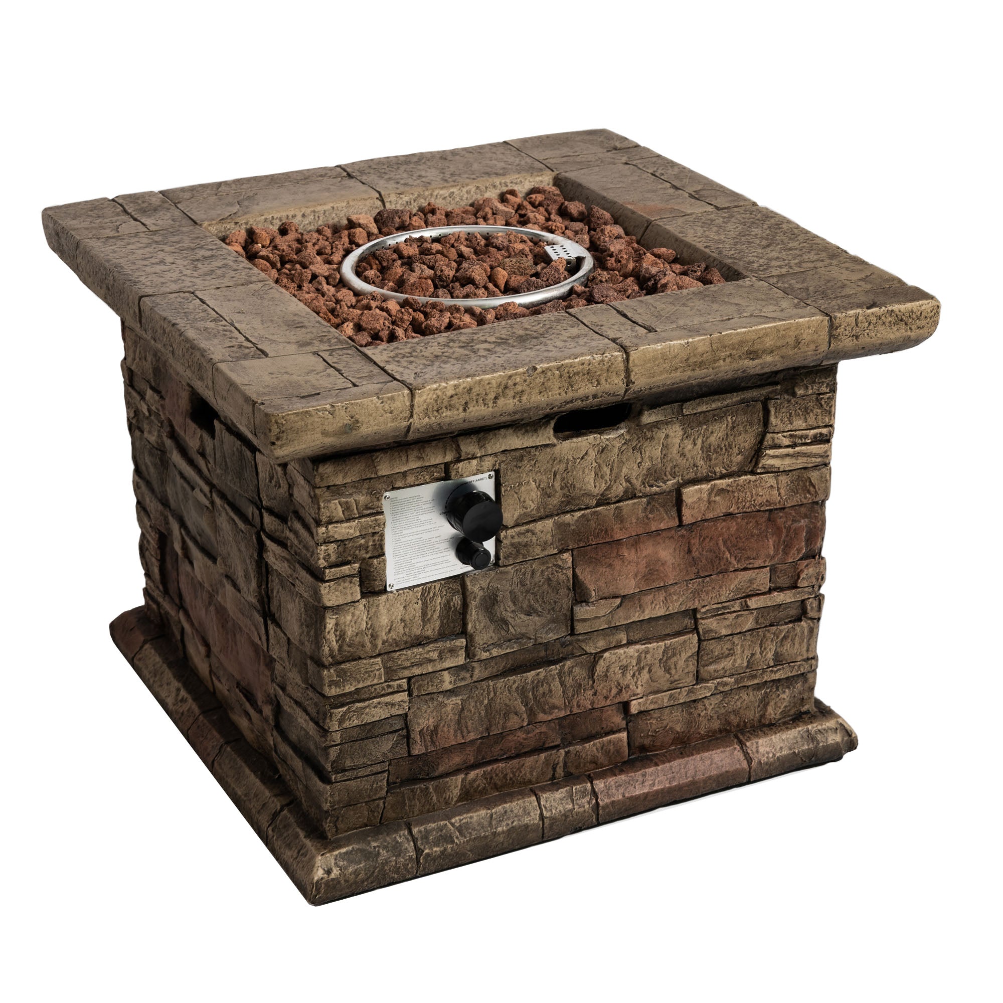 Square Faux Stone Outdoor Fire Pit Table with Rain Cover