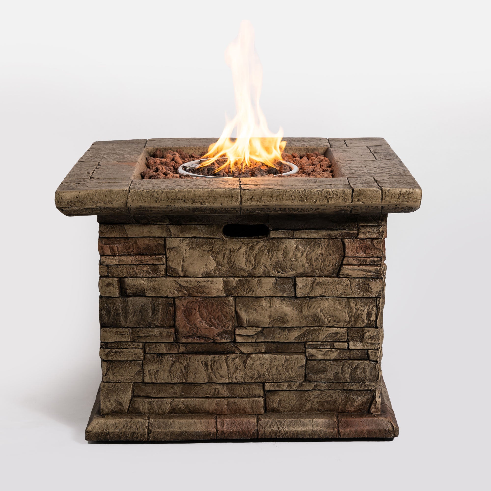 Square Faux Stone Outdoor Fire Pit Table with Rain Cover