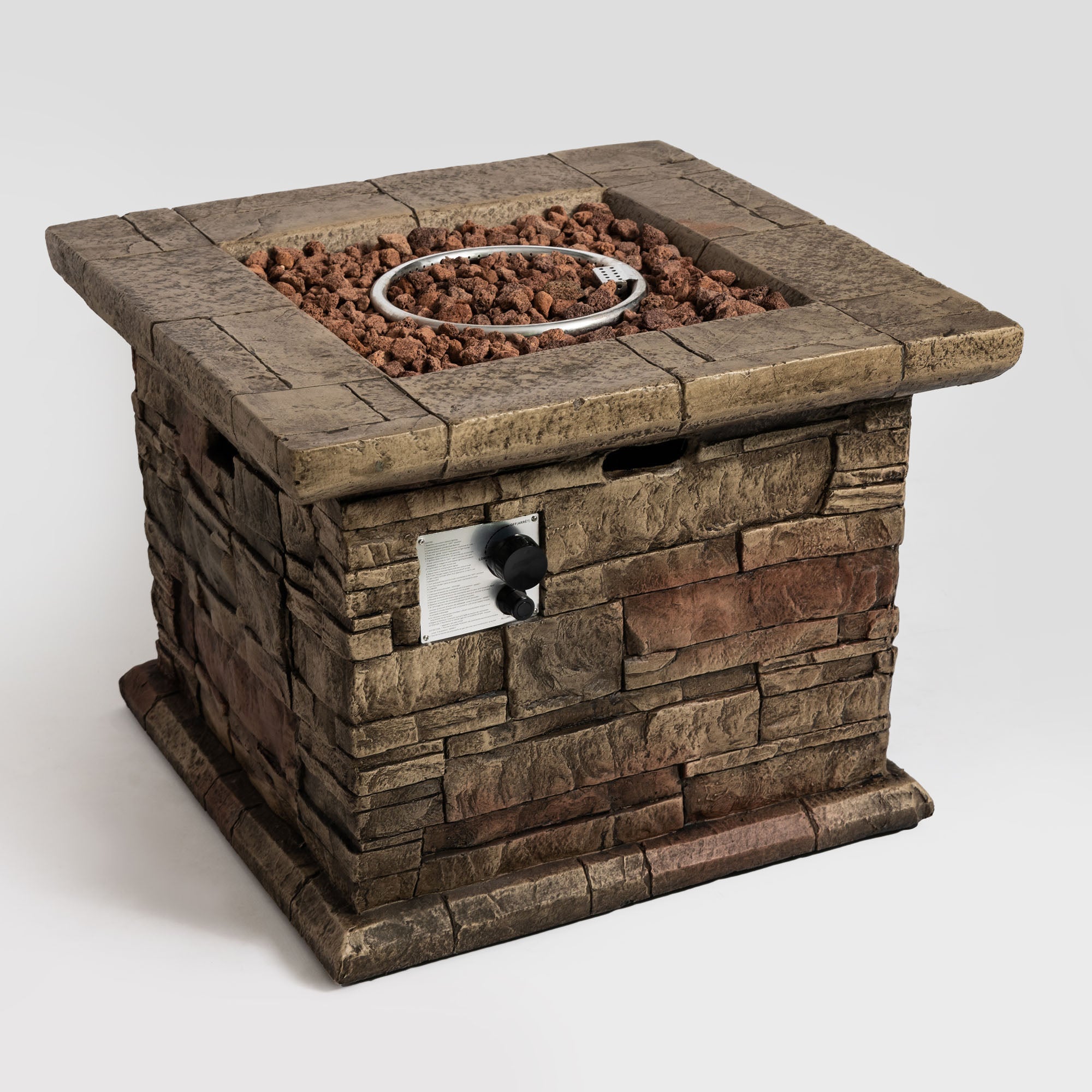 Square Faux Stone Outdoor Fire Pit Table with Rain Cover