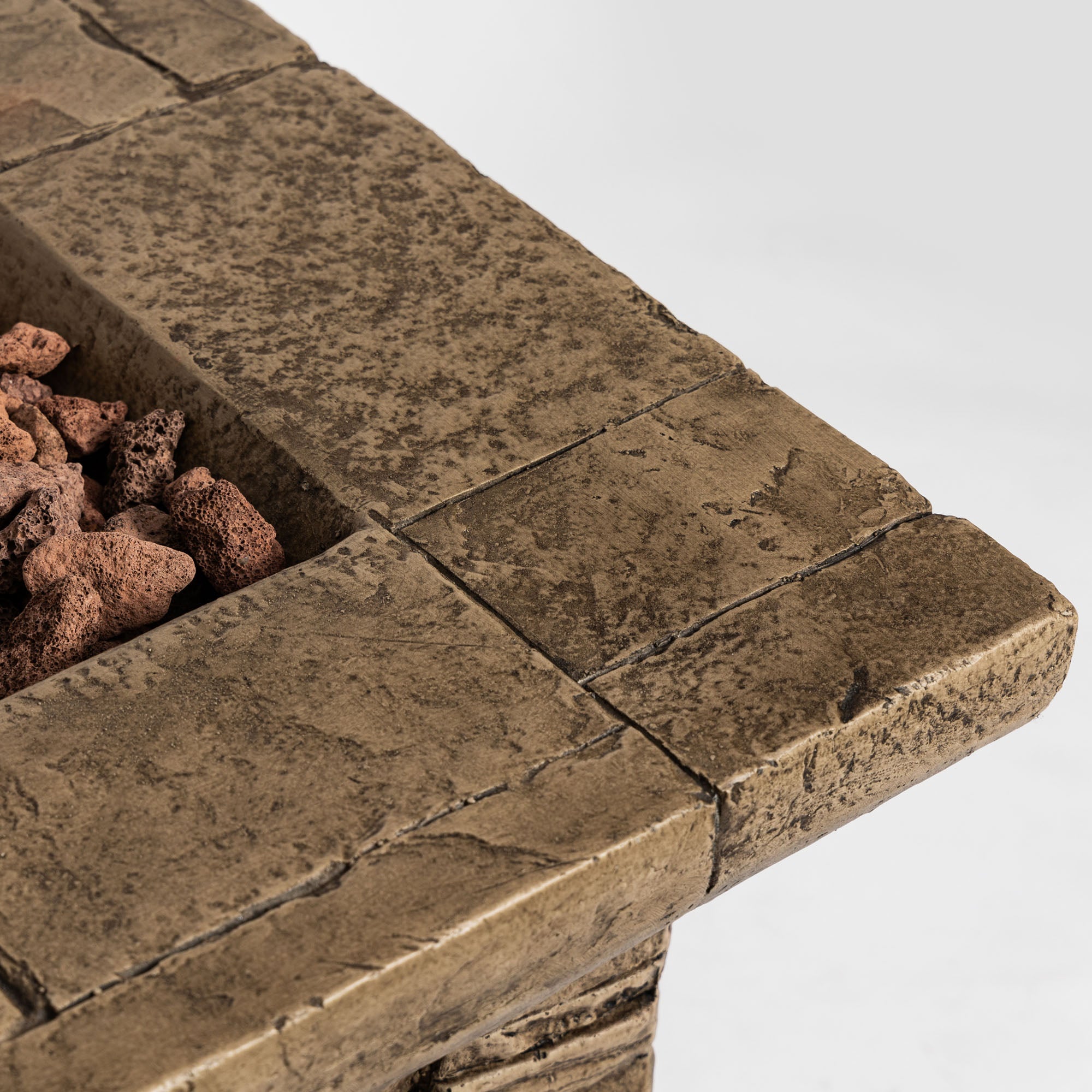 Square Faux Stone Outdoor Fire Pit Table with Rain Cover