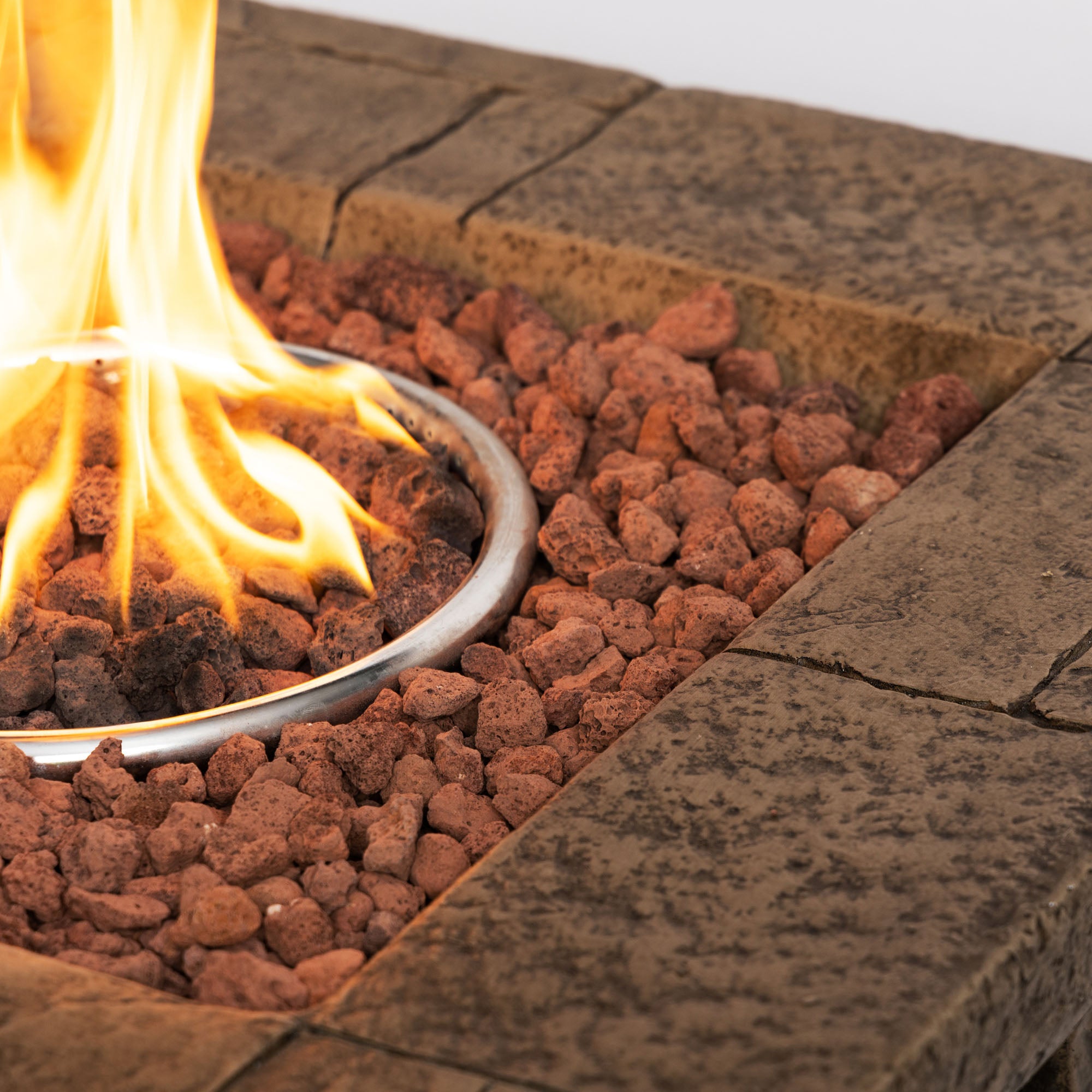 Square Faux Stone Outdoor Fire Pit Table with Rain Cover