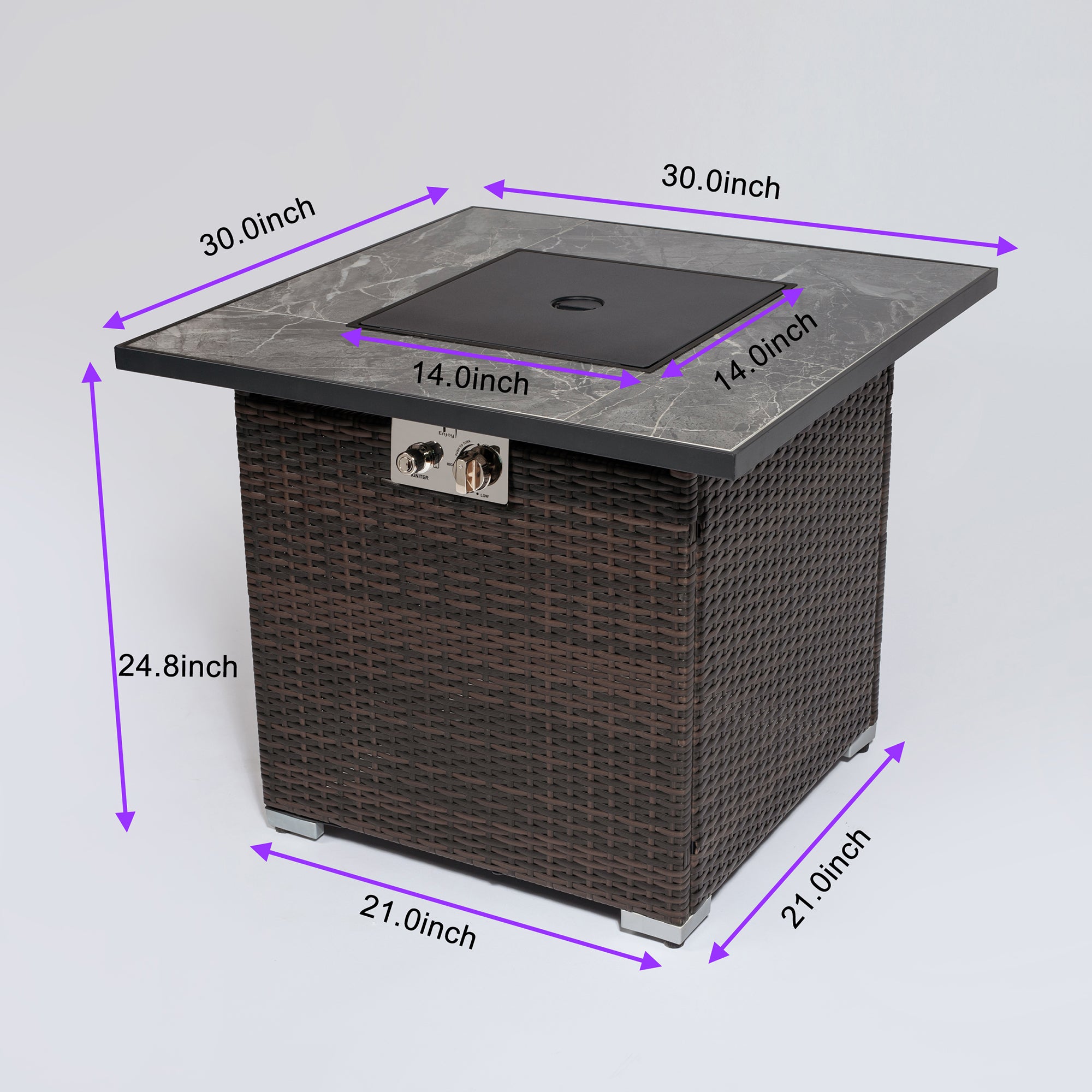 Square Ceramic Tile Tabletop Outdoor Fire Pit Table with Lid