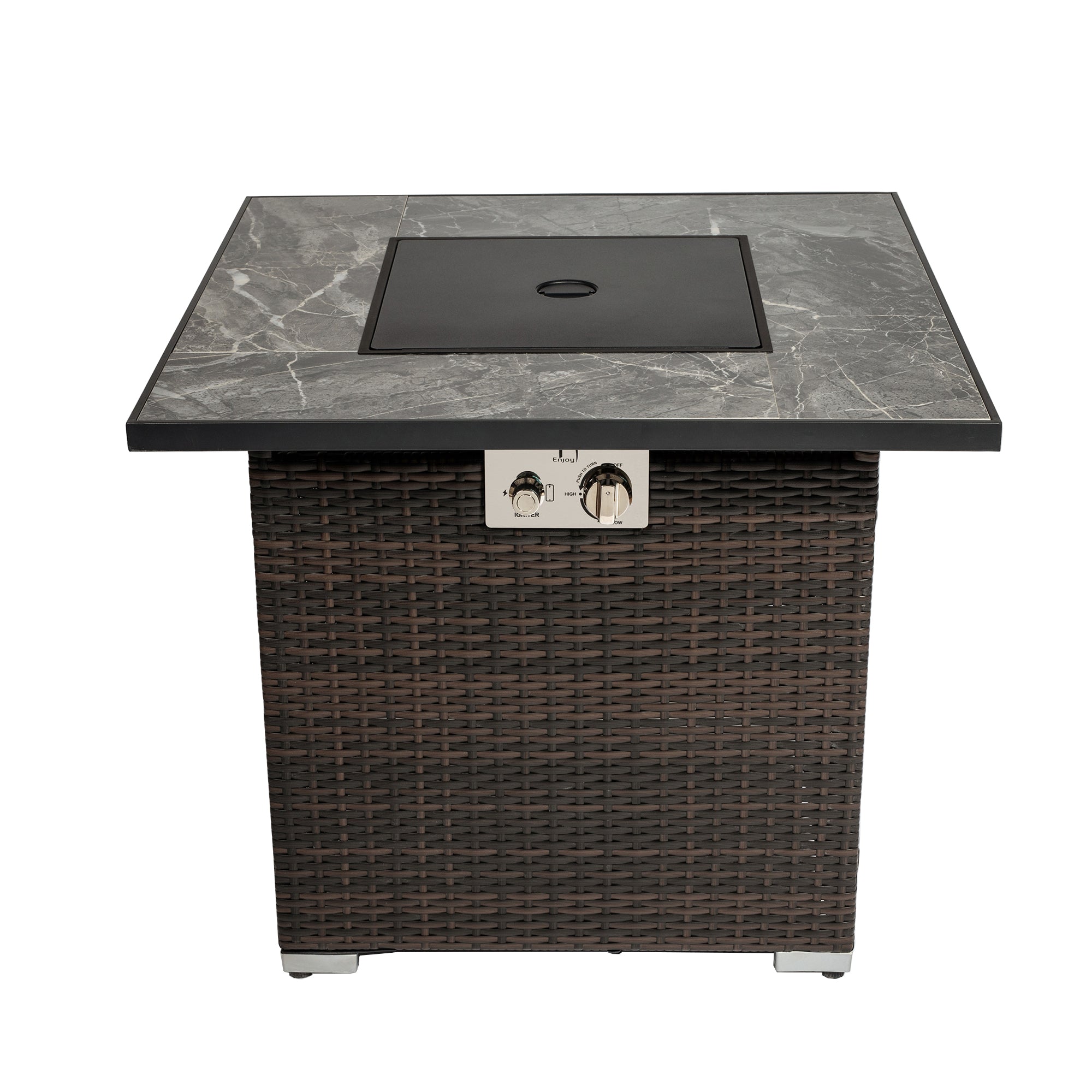 Square Ceramic Tile Tabletop Outdoor Fire Pit Table with Lid