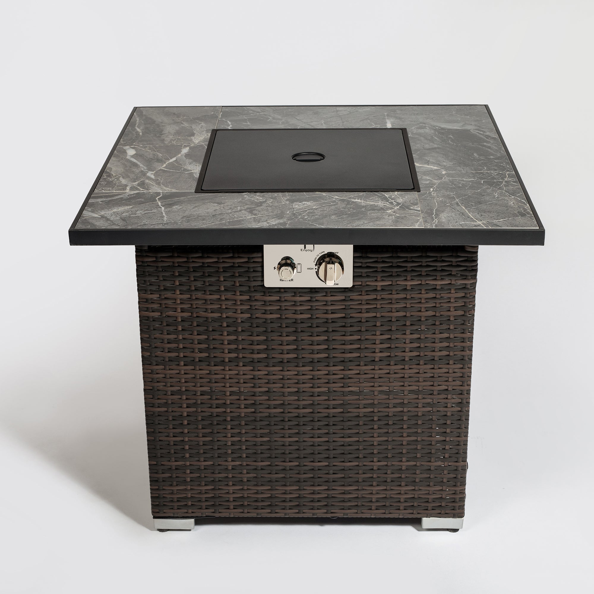 Square Ceramic Tile Tabletop Outdoor Fire Pit Table with Lid