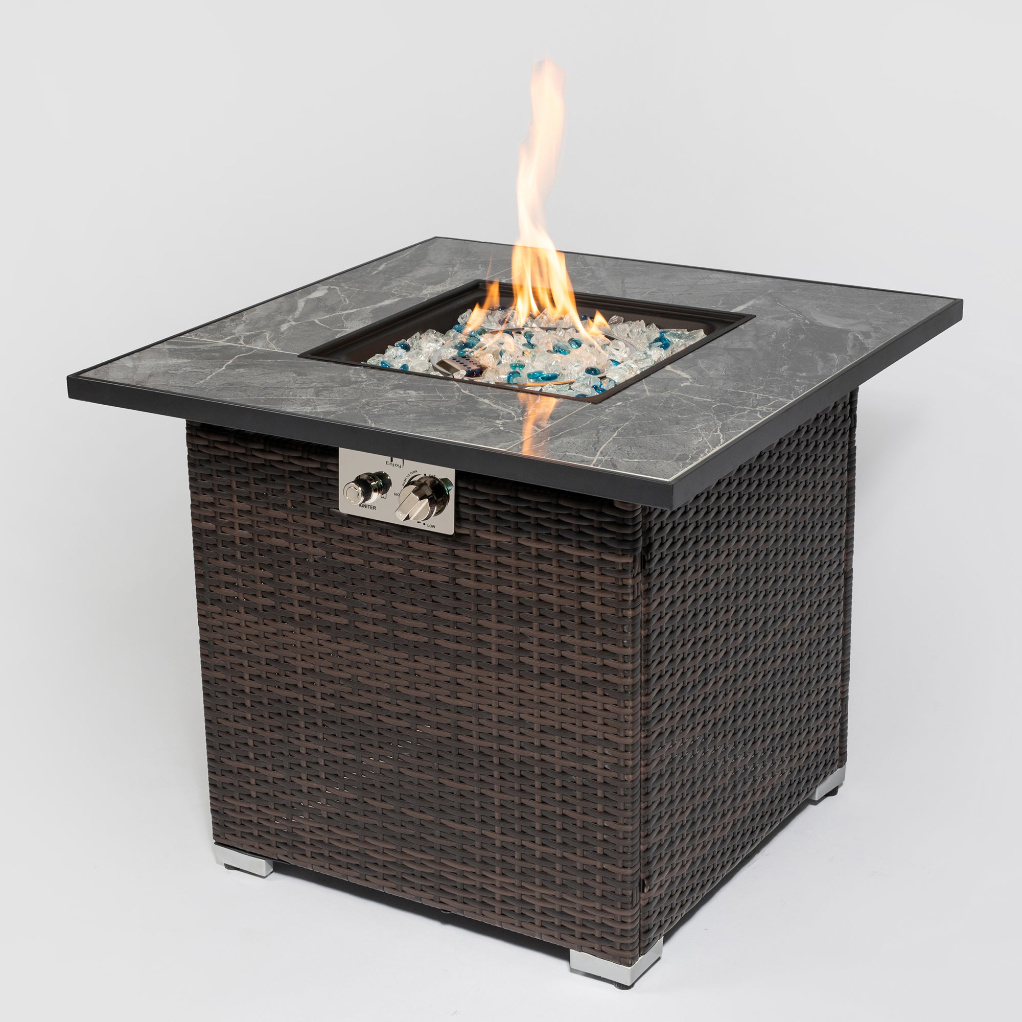 Square Ceramic Tile Tabletop Outdoor Fire Pit Table with Lid