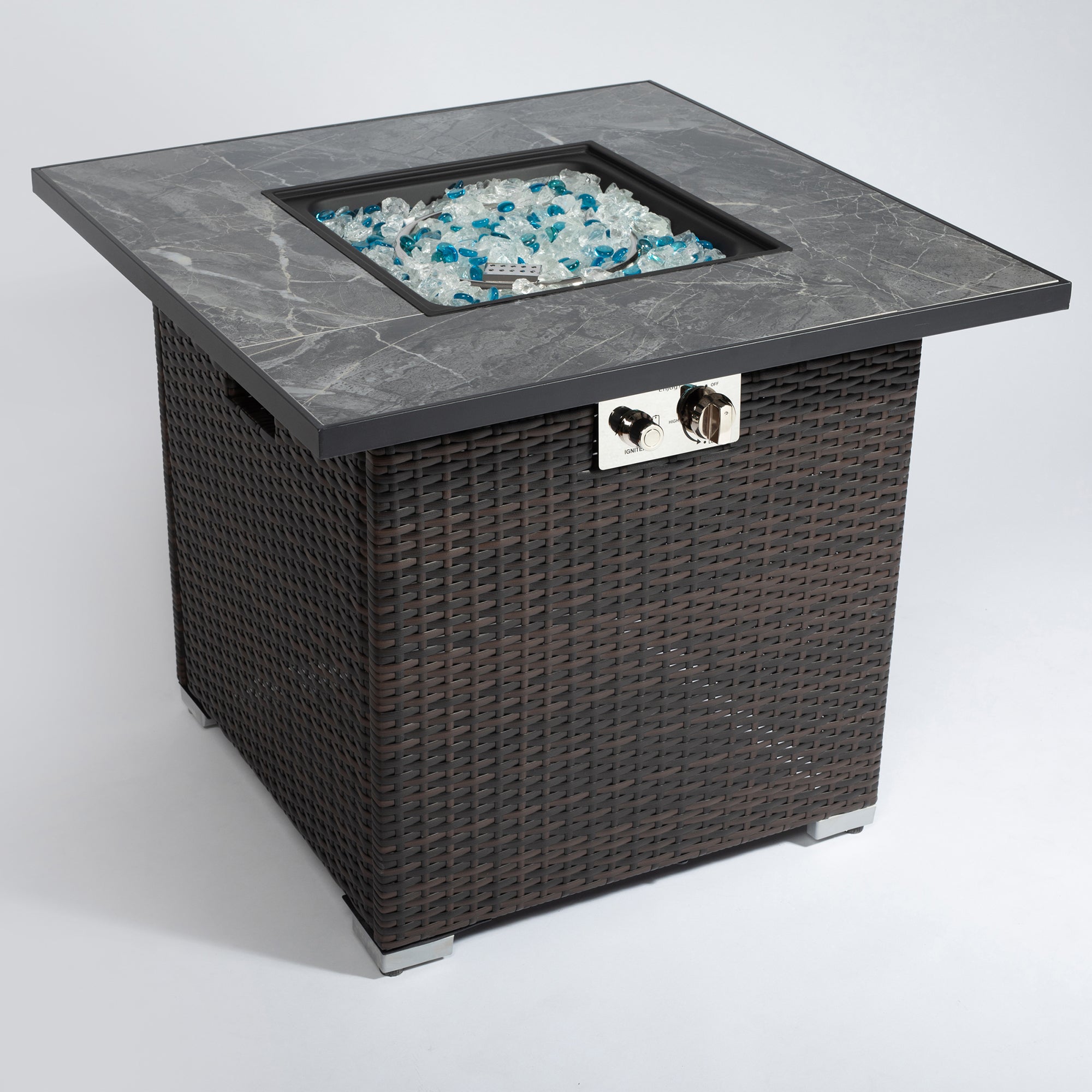 Square Ceramic Tile Tabletop Outdoor Fire Pit Table with Lid