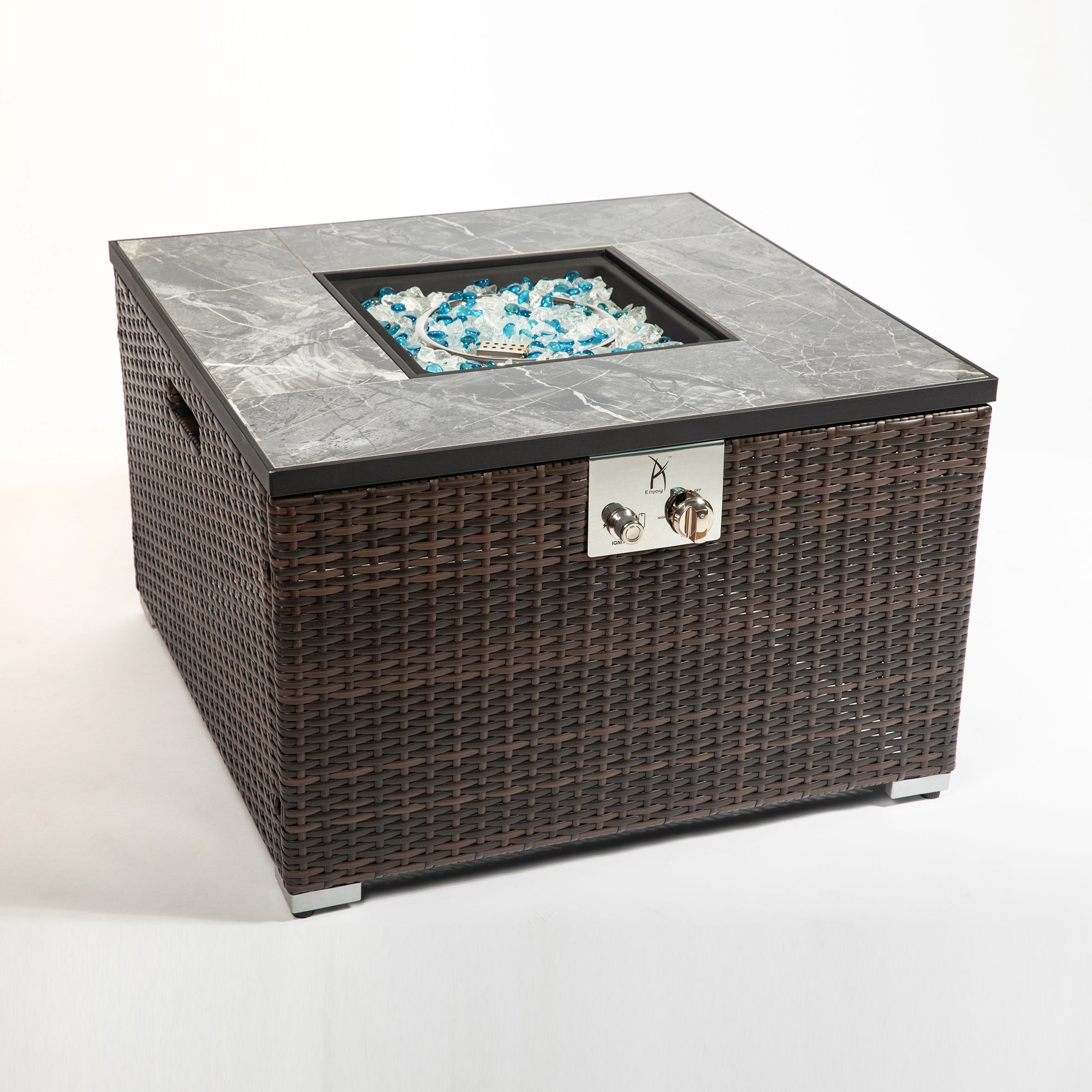 Square Ceramic Tile Tabletop Outdoor Fire Pit Table with Lid