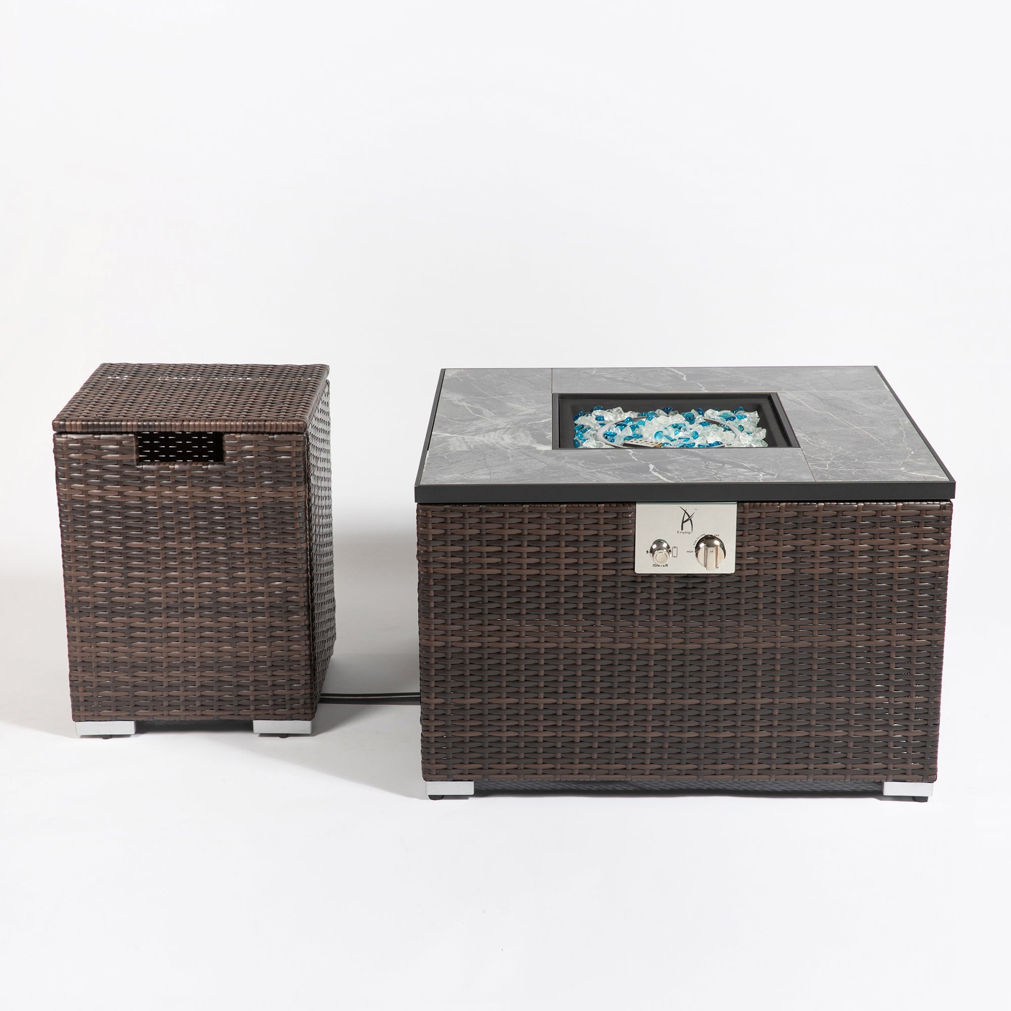 Square Ceramic Tile Tabletop Outdoor Fire Pit Table with Lid