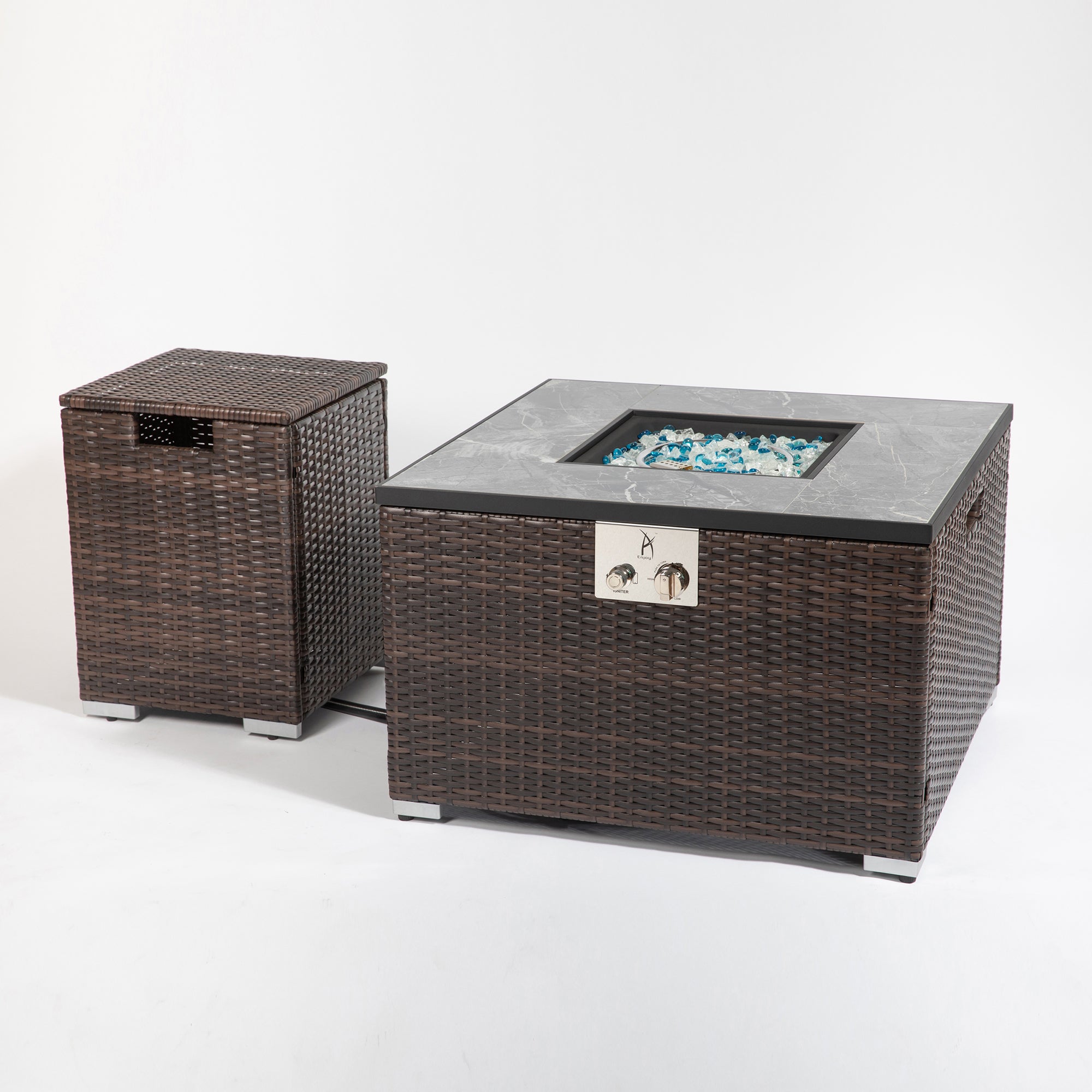 Square Ceramic Tile Tabletop Outdoor Fire Pit Table with Lid
