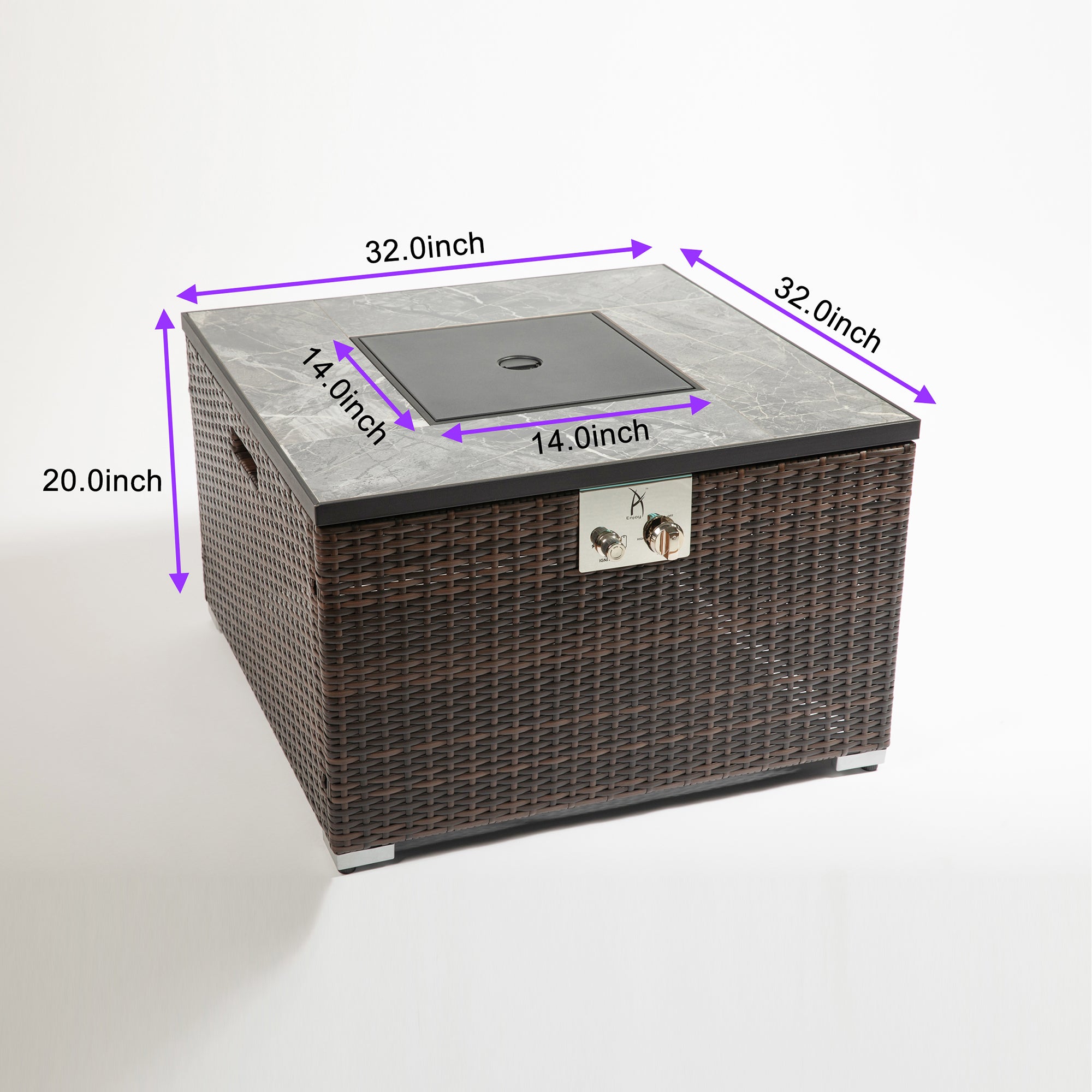 Square Ceramic Tile Tabletop Outdoor Fire Pit Table with Lid