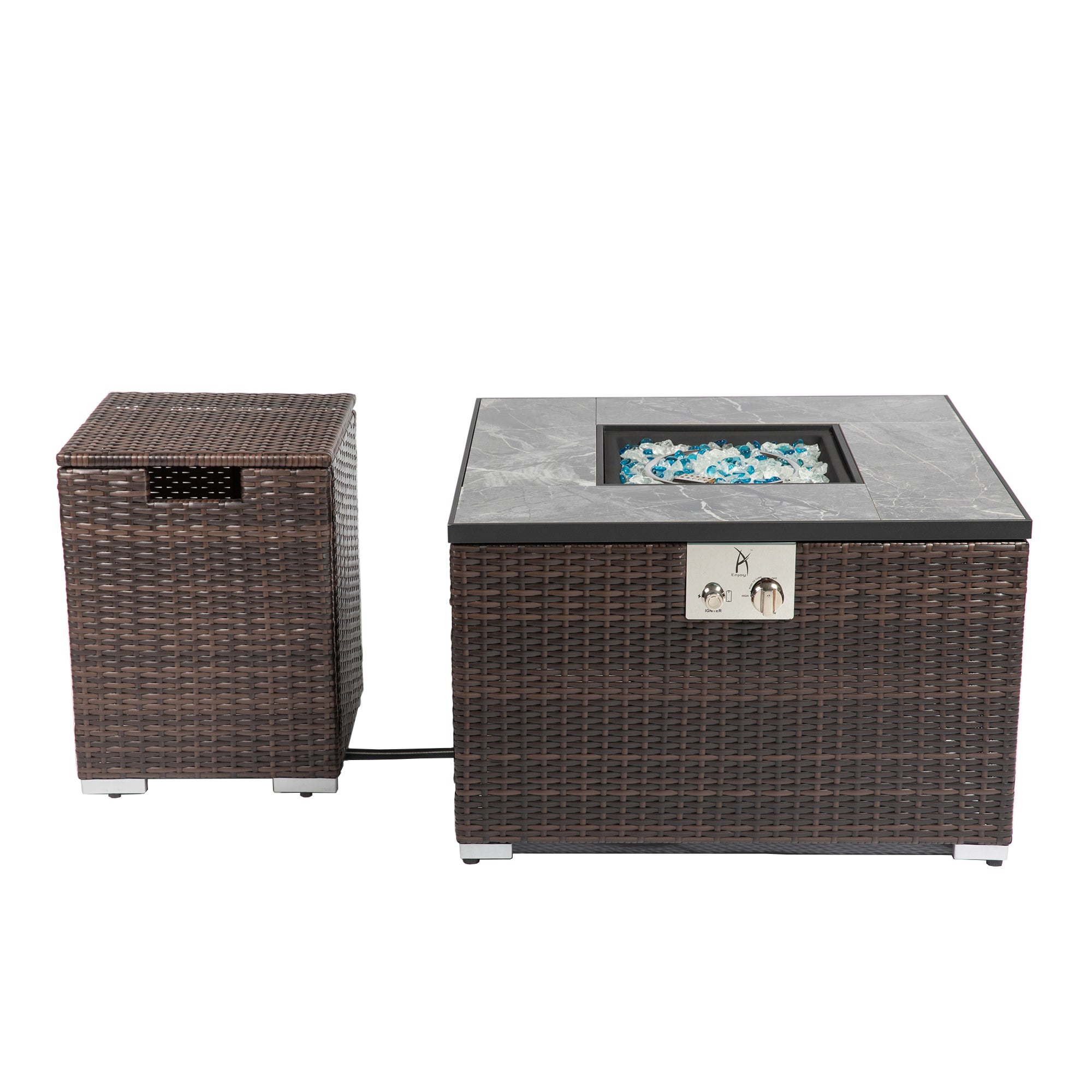 Square Ceramic Tile Tabletop Outdoor Fire Pit Table with Lid