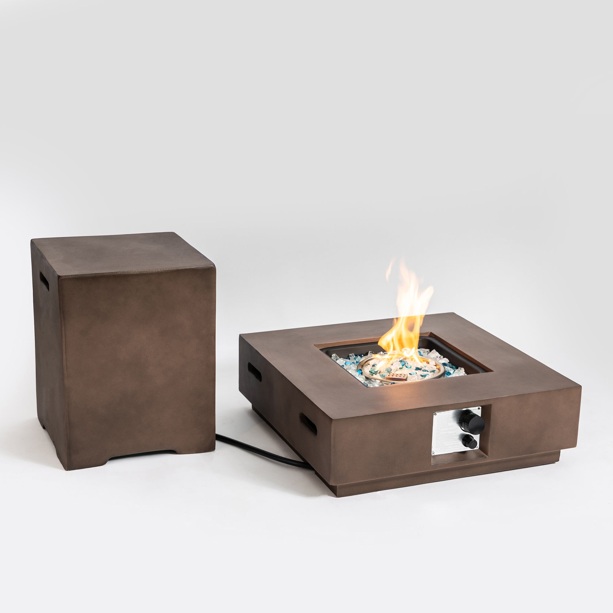Square Concrete Outdoor Fire Pit Table with Rain Cover