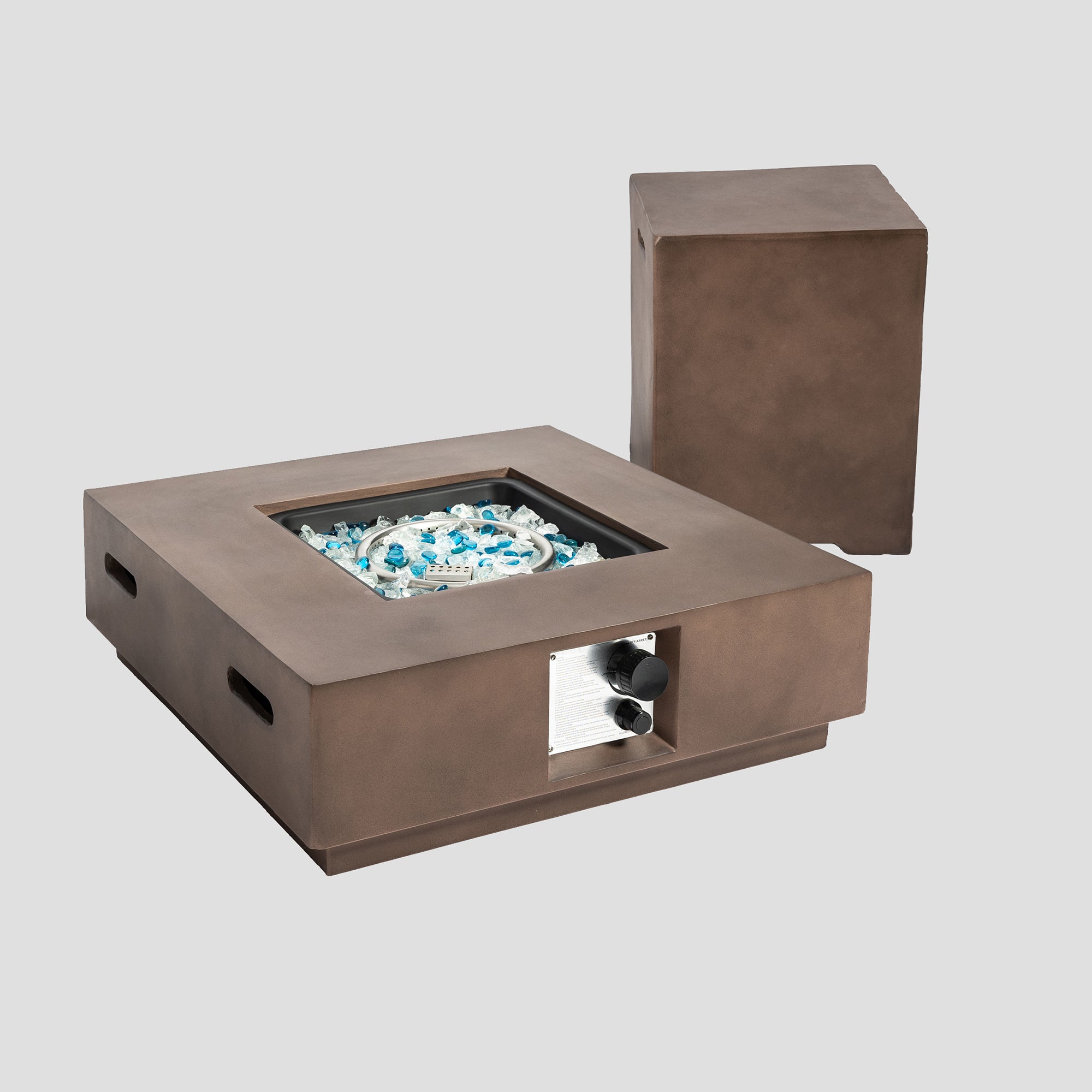 Square Concrete Outdoor Fire Pit Table with Rain Cover