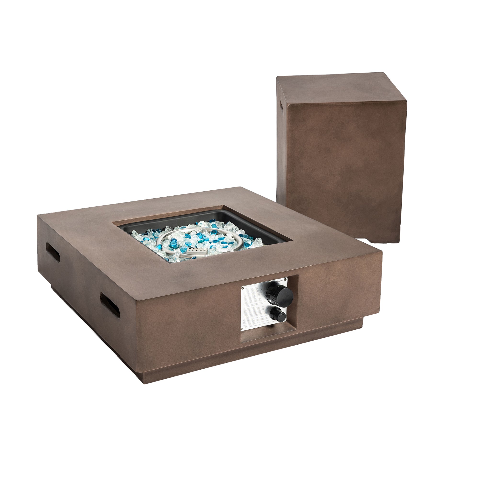 Square Concrete Outdoor Fire Pit Table with Rain Cover