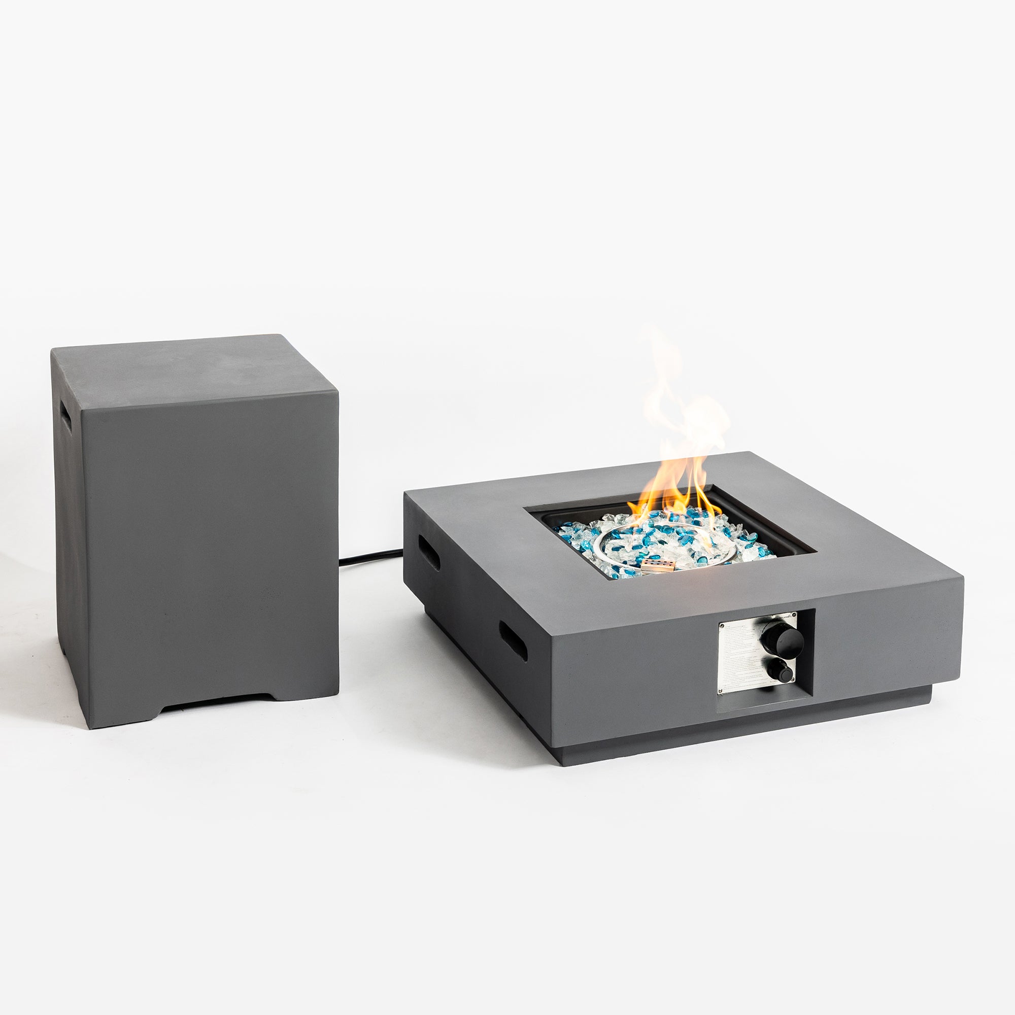 Square Concrete Outdoor Fire Pit Table with Rain Cover