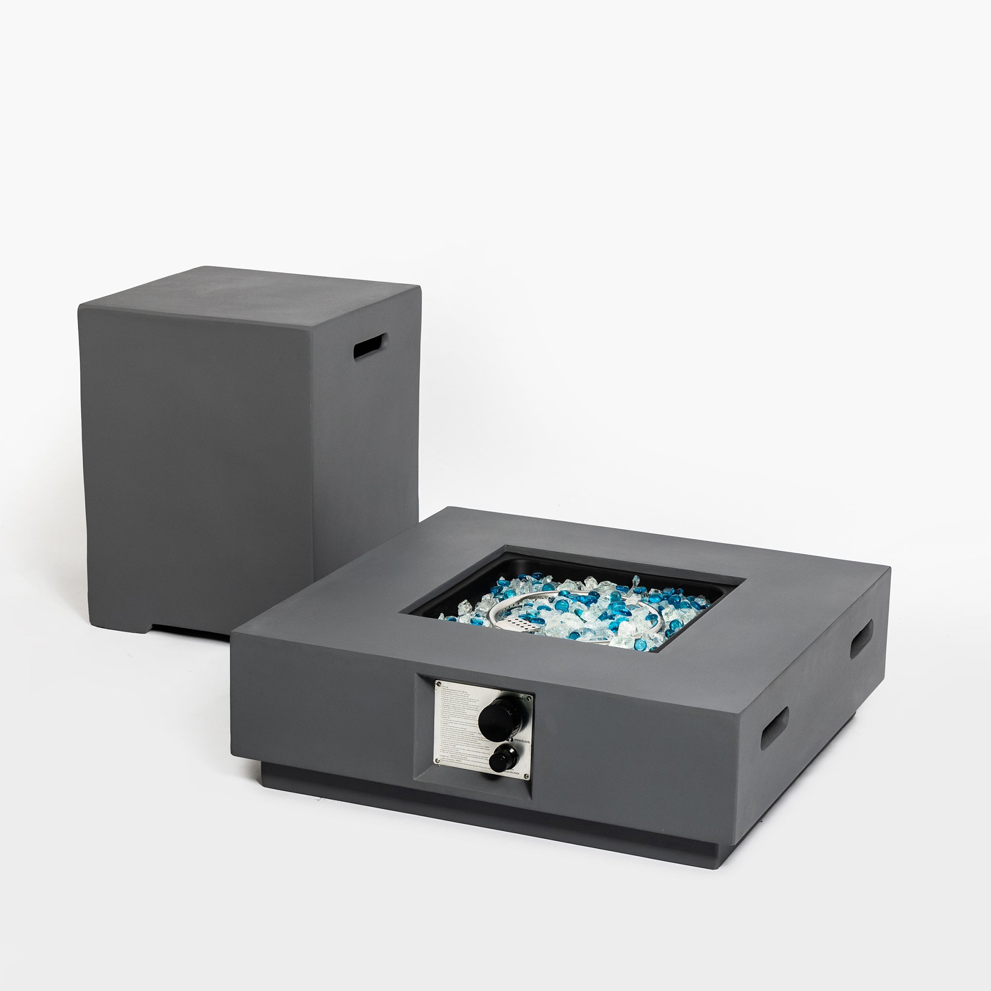 Square Concrete Outdoor Fire Pit Table with Rain Cover