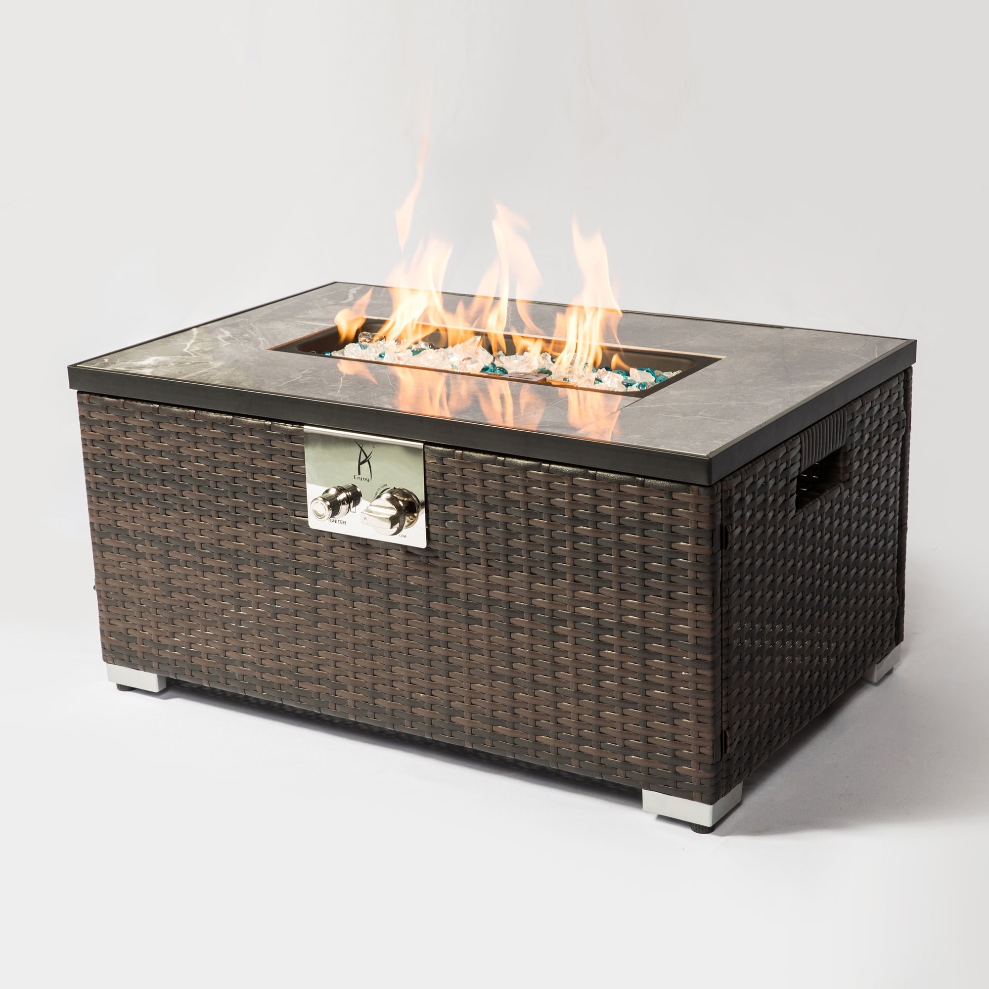 Rectangular Ceramic Tile Tabletop Outdoor Fire Pit Table with Lid