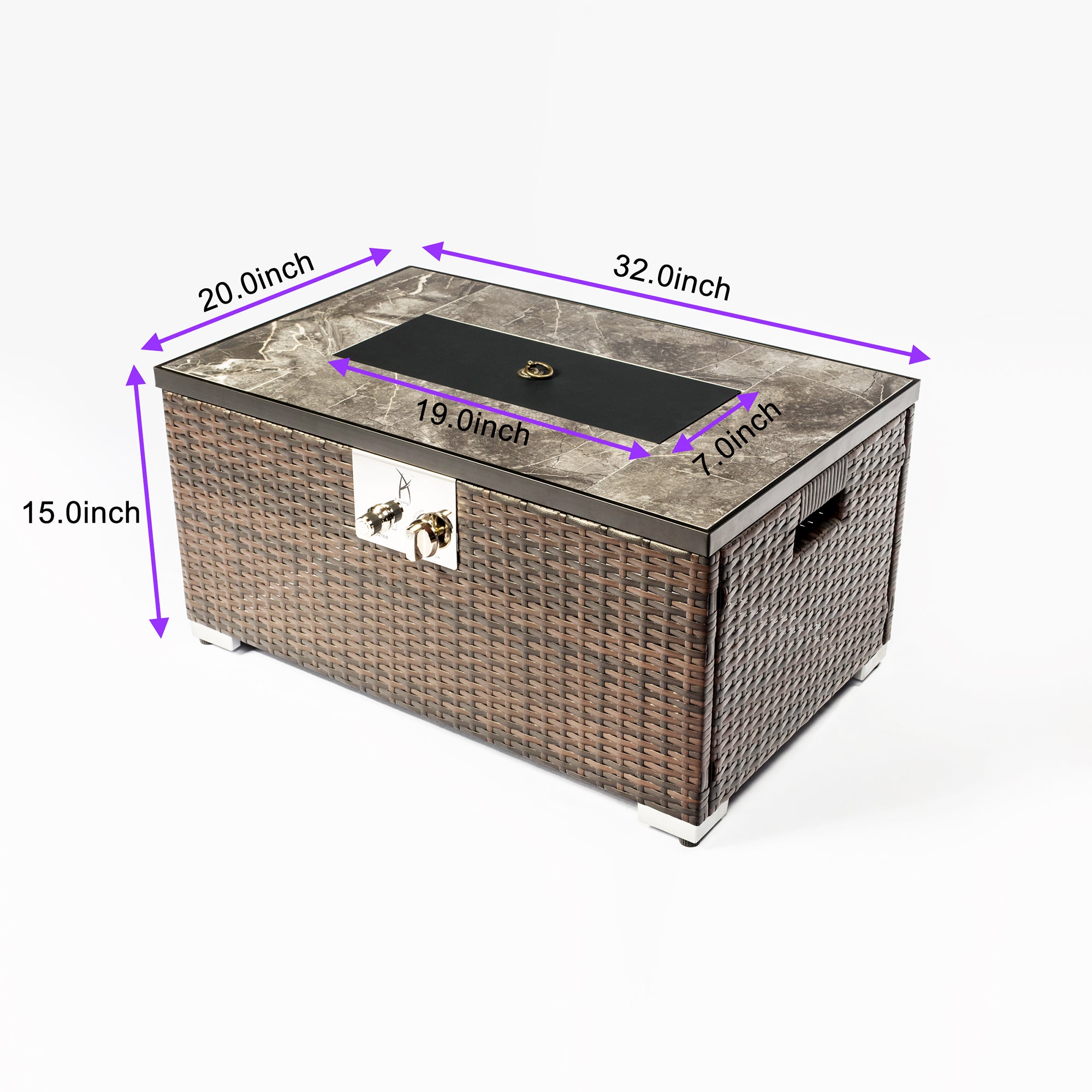Rectangular Ceramic Tile Tabletop Outdoor Fire Pit Table with Lid