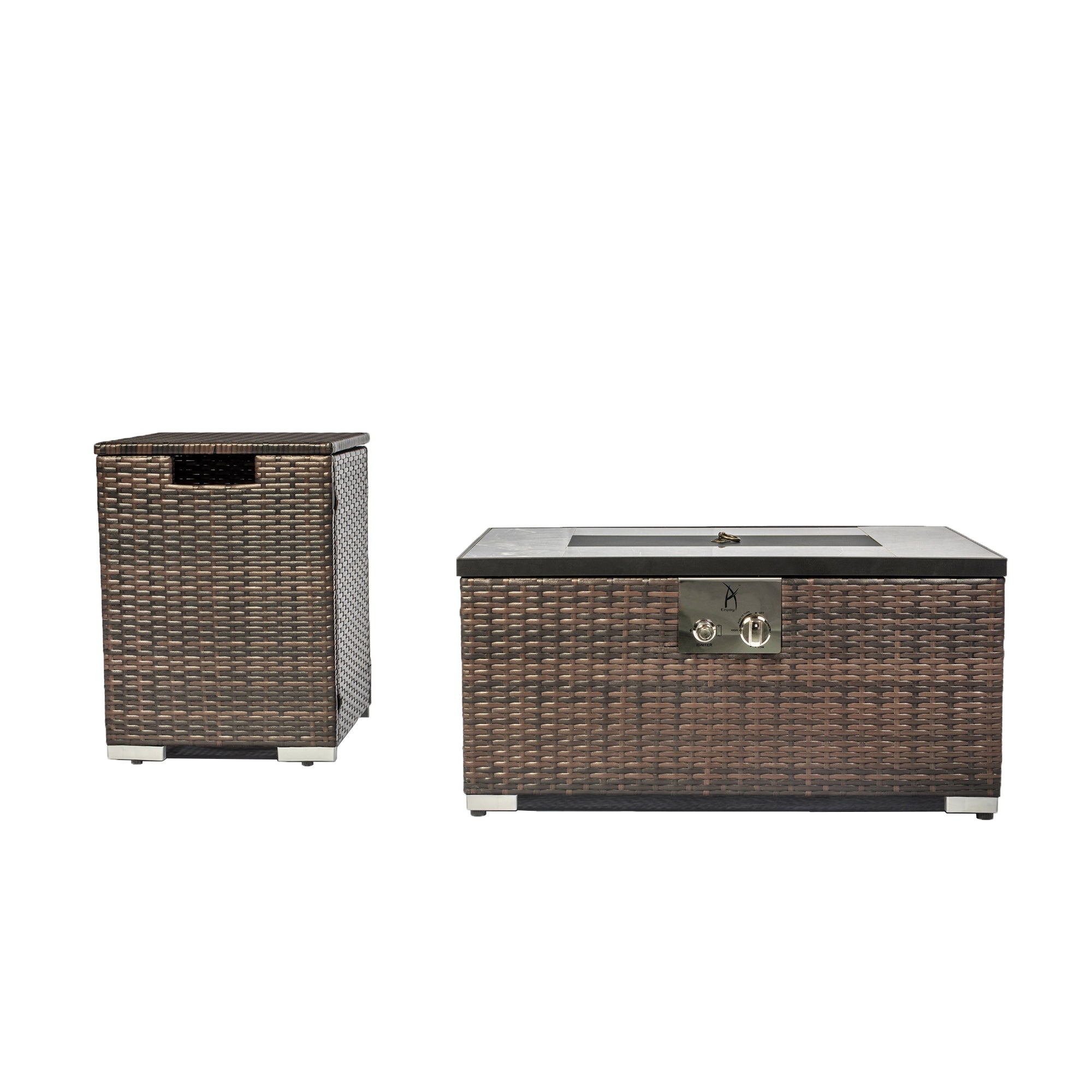Rectangular Ceramic Tile Tabletop Outdoor Fire Pit Table with Lid