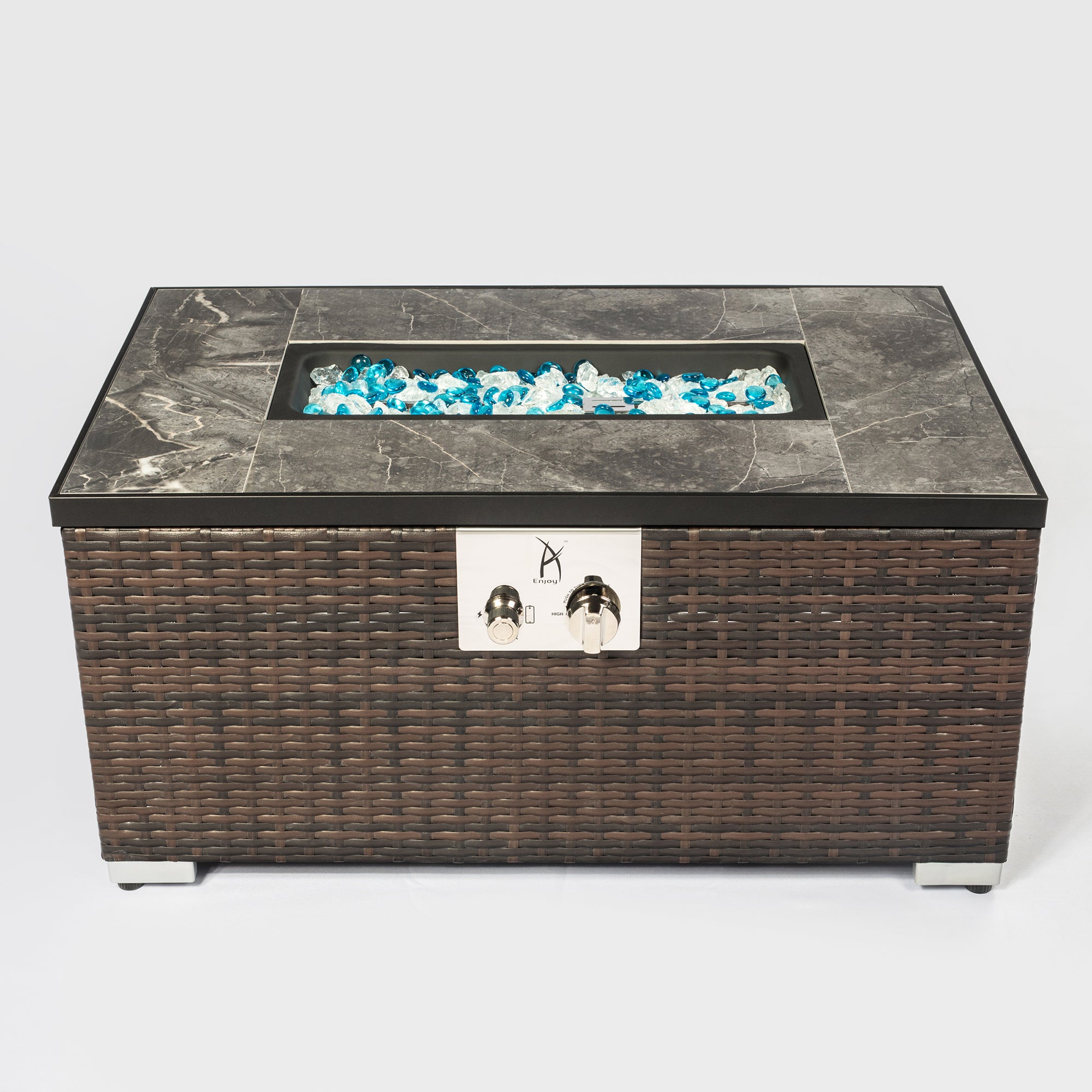 Rectangular Ceramic Tile Tabletop Outdoor Fire Pit Table with Lid
