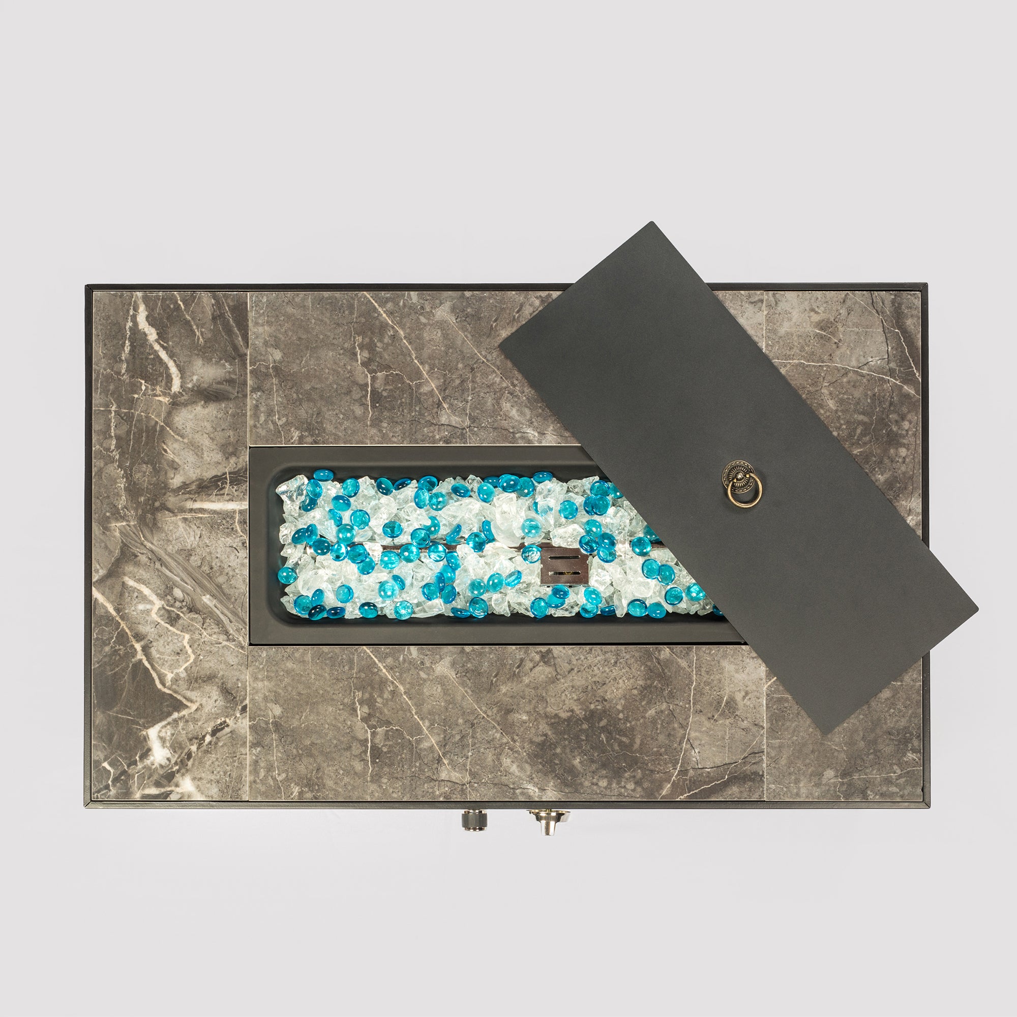 Rectangular Ceramic Tile Tabletop Outdoor Fire Pit Table with Lid