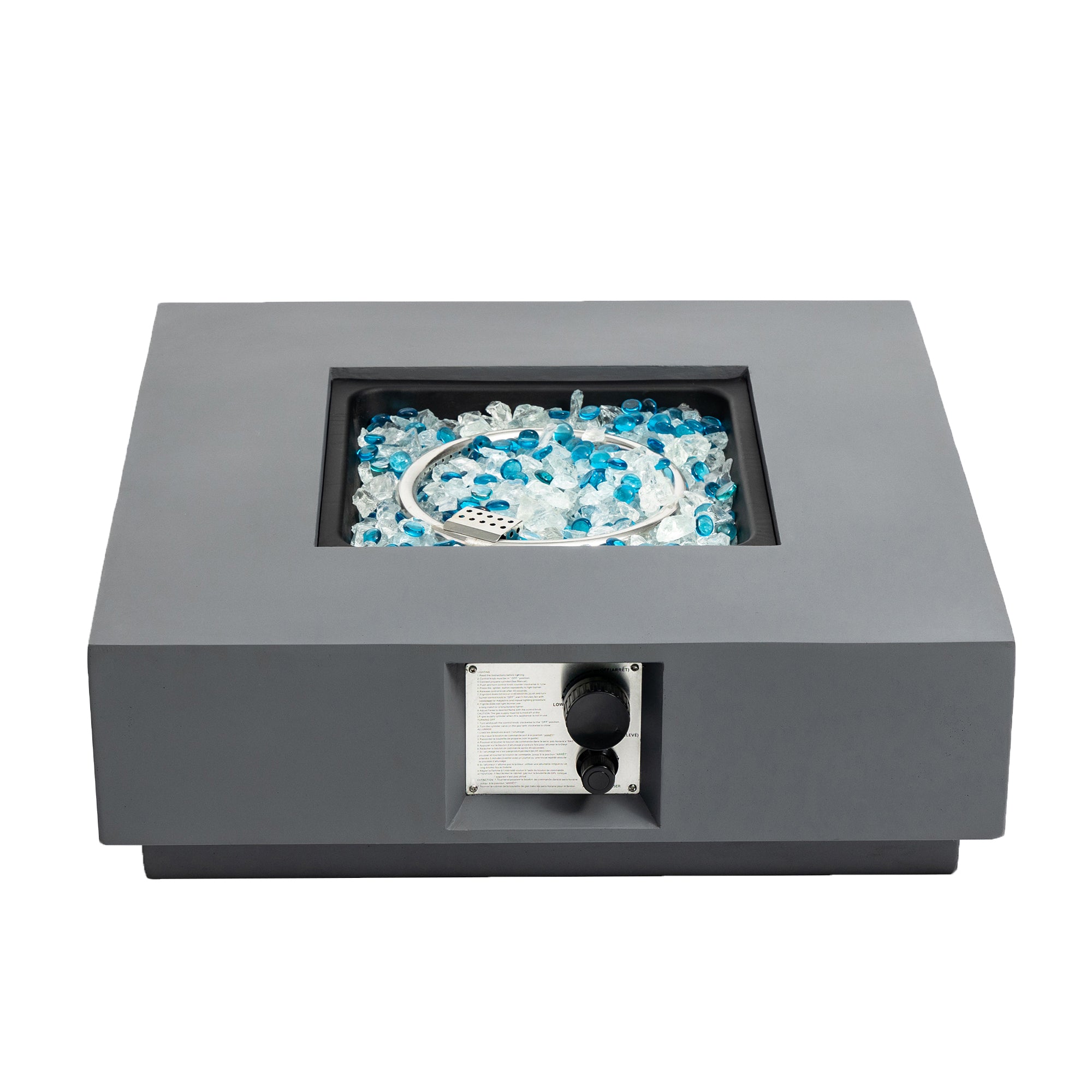 Square Concrete Outdoor Fire Pit Table with Rain Cover