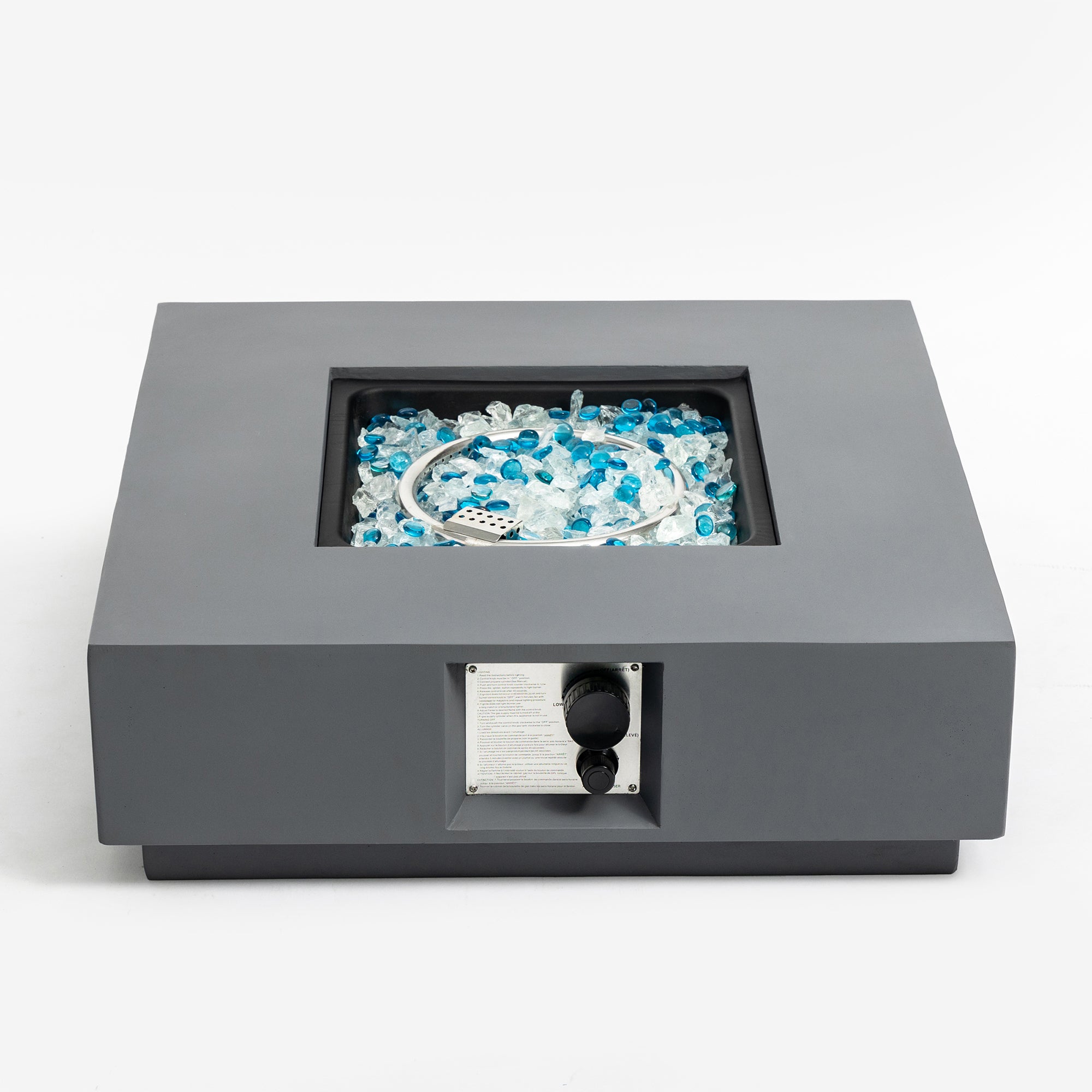 Square Concrete Outdoor Fire Pit Table with Rain Cover