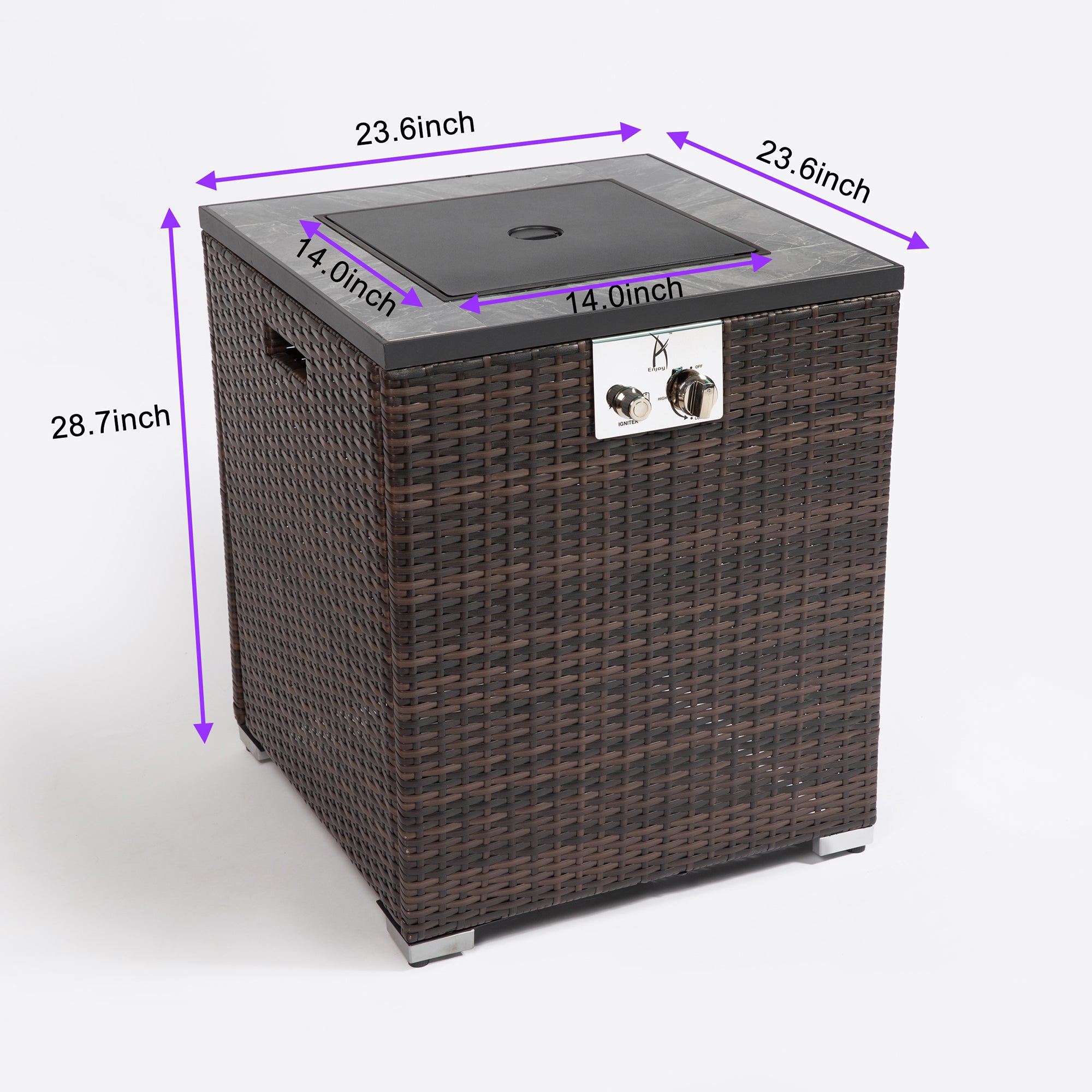 Square Ceramic Tile Tabletop Outdoor Fire Pit Column with Lid