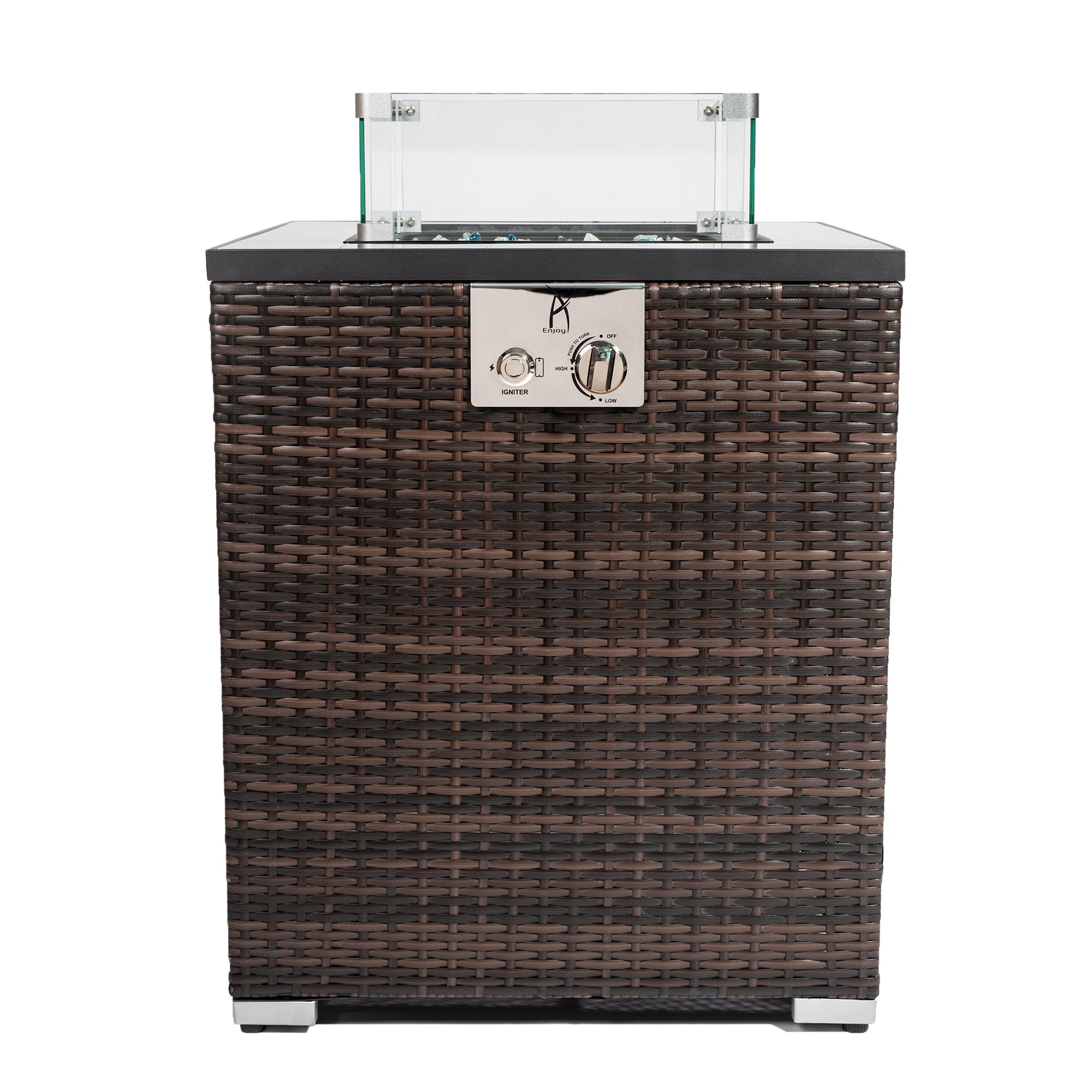 Square Ceramic Tile Tabletop Outdoor Fire Pit Column with Lid