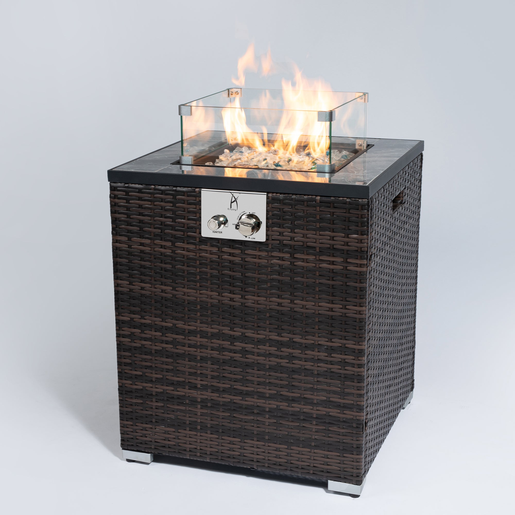 Square Ceramic Tile Tabletop Outdoor Fire Pit Column with Lid