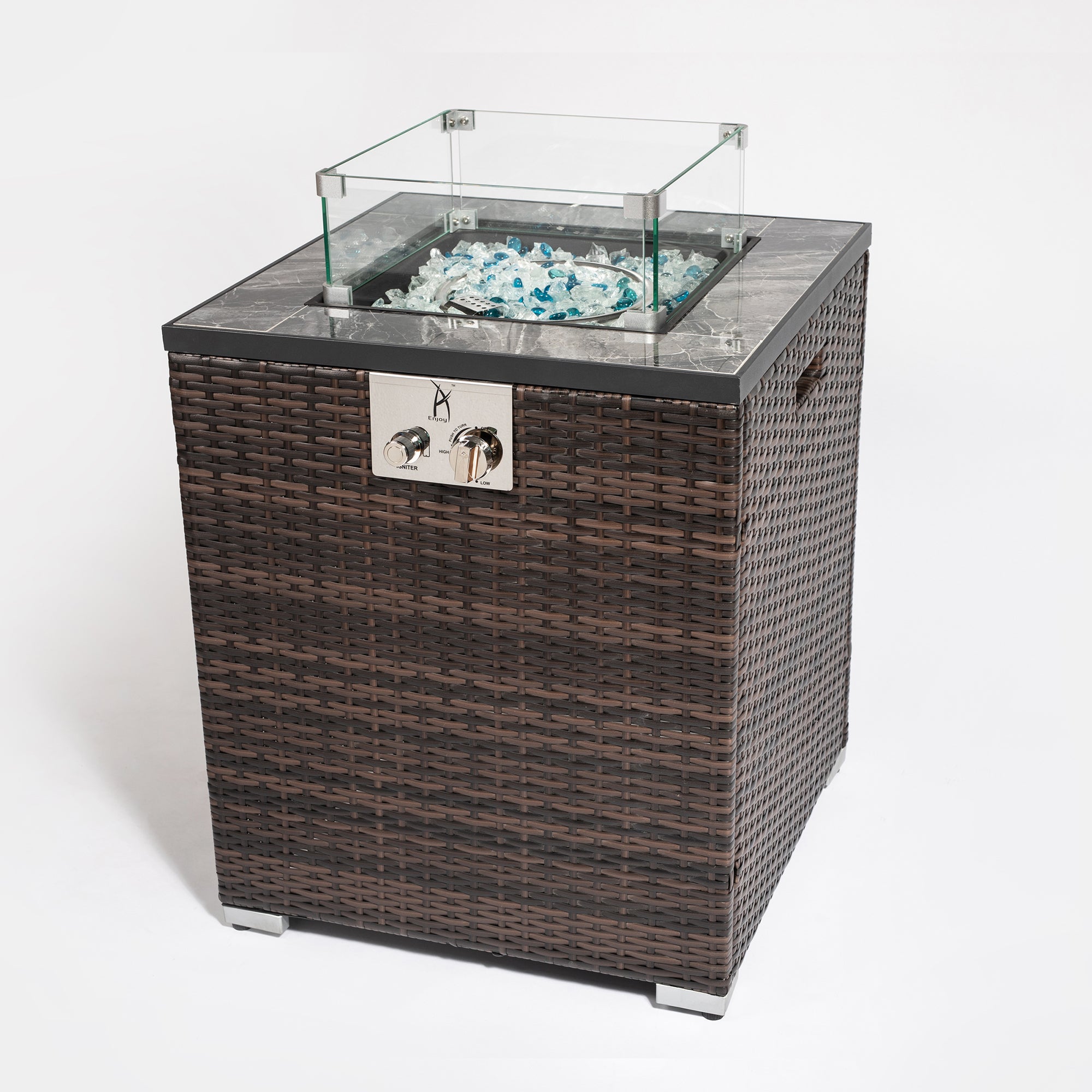 Square Ceramic Tile Tabletop Outdoor Fire Pit Column with Lid