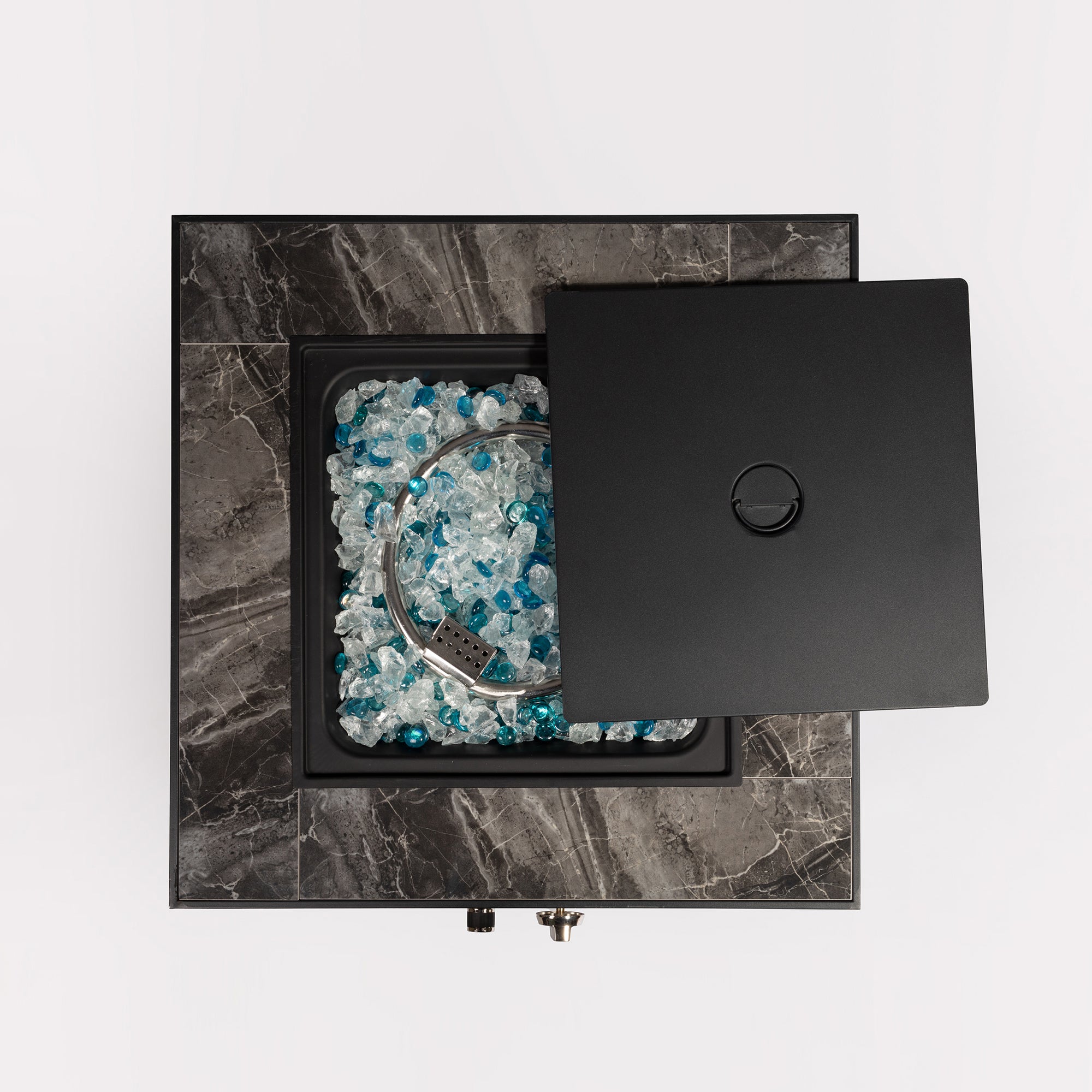 Square Ceramic Tile Tabletop Outdoor Fire Pit Column with Lid