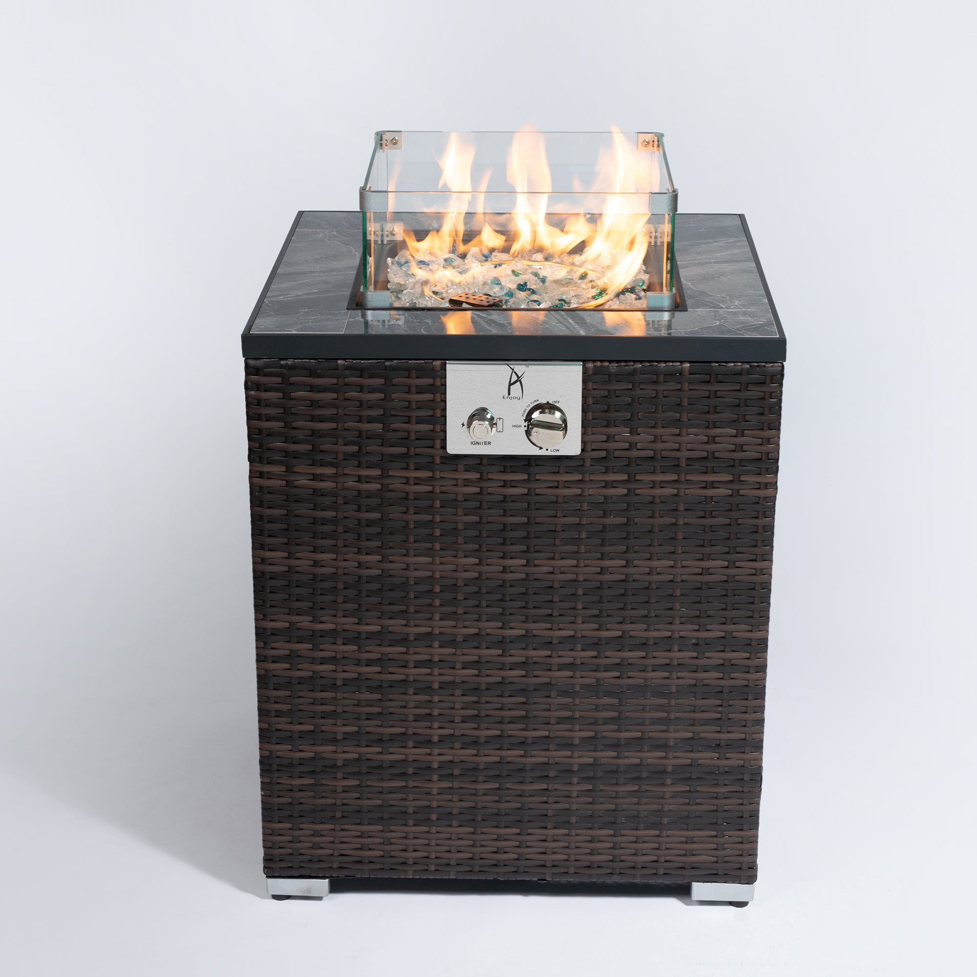 Square Ceramic Tile Tabletop Outdoor Fire Pit Column with Lid