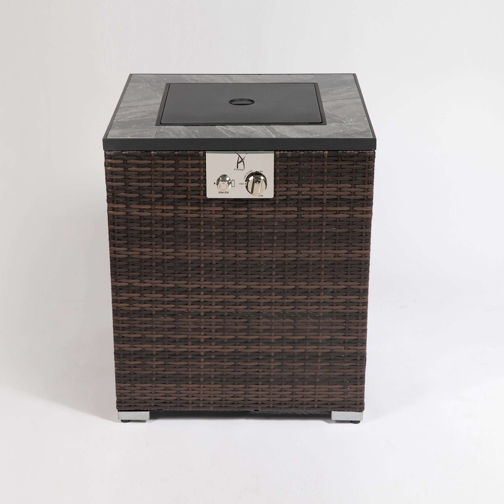 Square Ceramic Tile Tabletop Outdoor Fire Pit Column with Lid