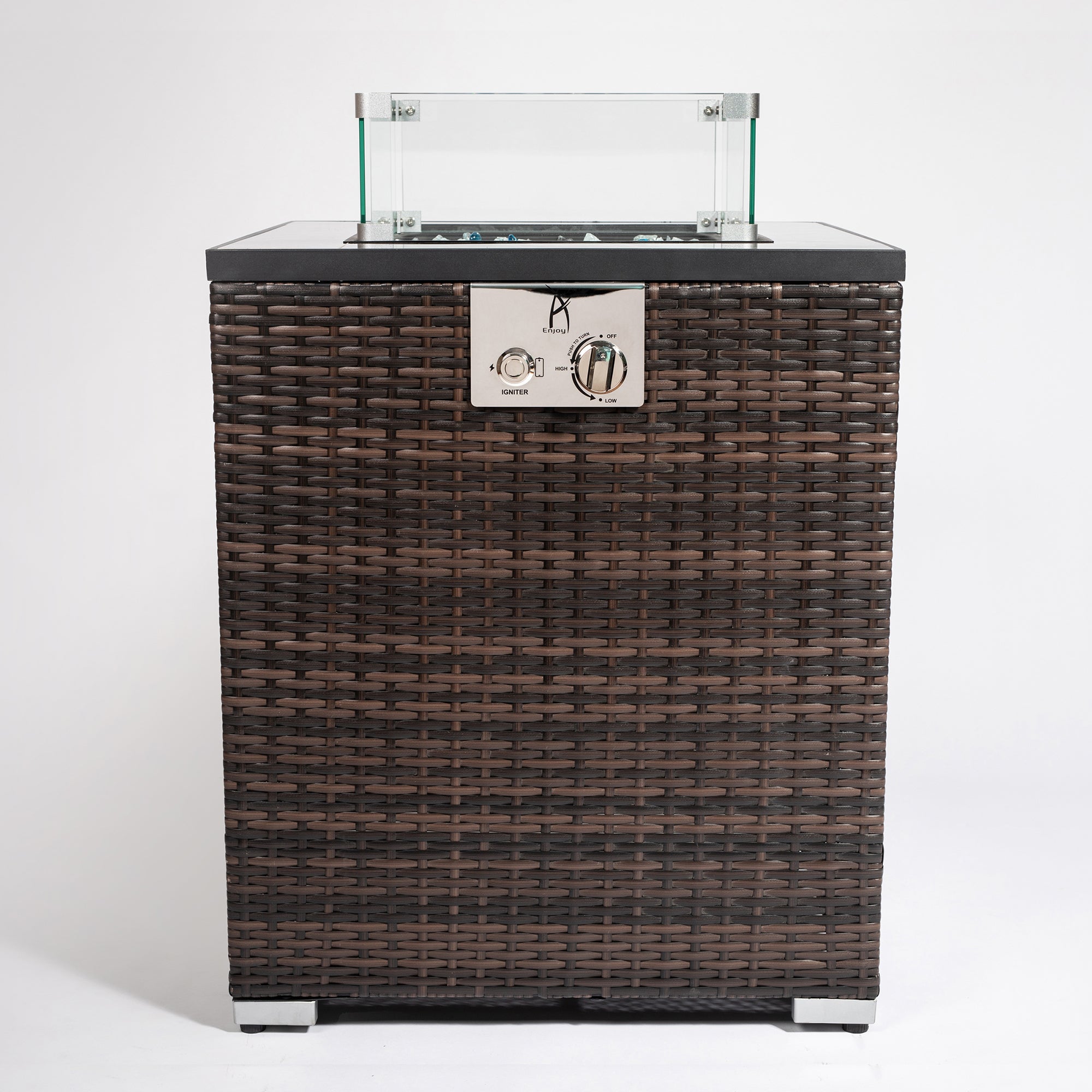 Square Ceramic Tile Tabletop Outdoor Fire Pit Column with Lid