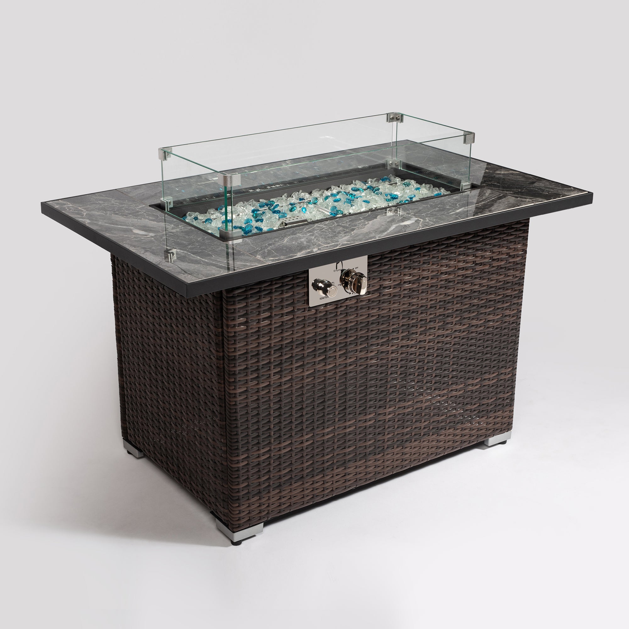 Rectangular Ceramic Tile Tabletop Outdoor Fire Pit Table with Lid