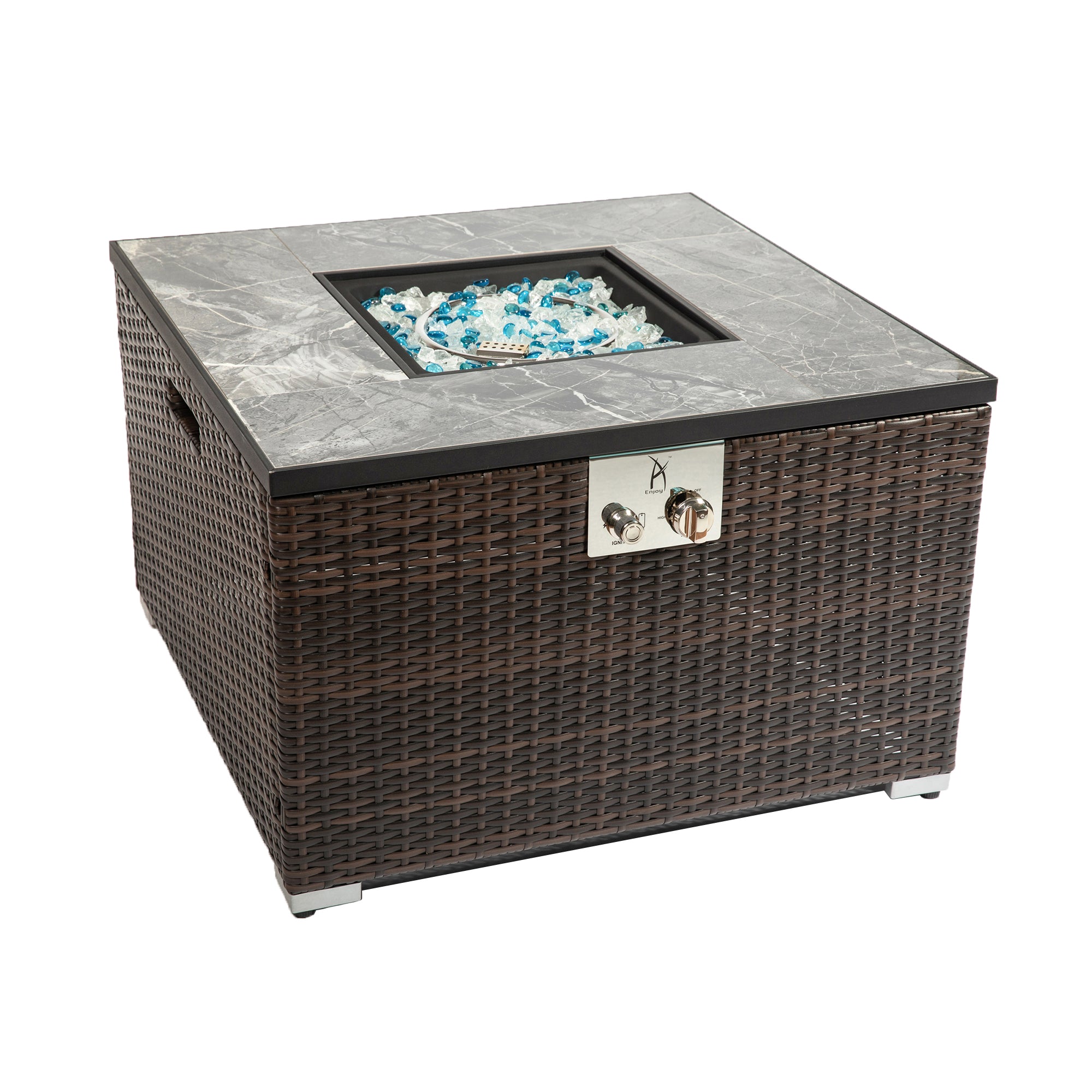 Square Ceramic Tile Tabletop Outdoor Fire Pit Table with Lid