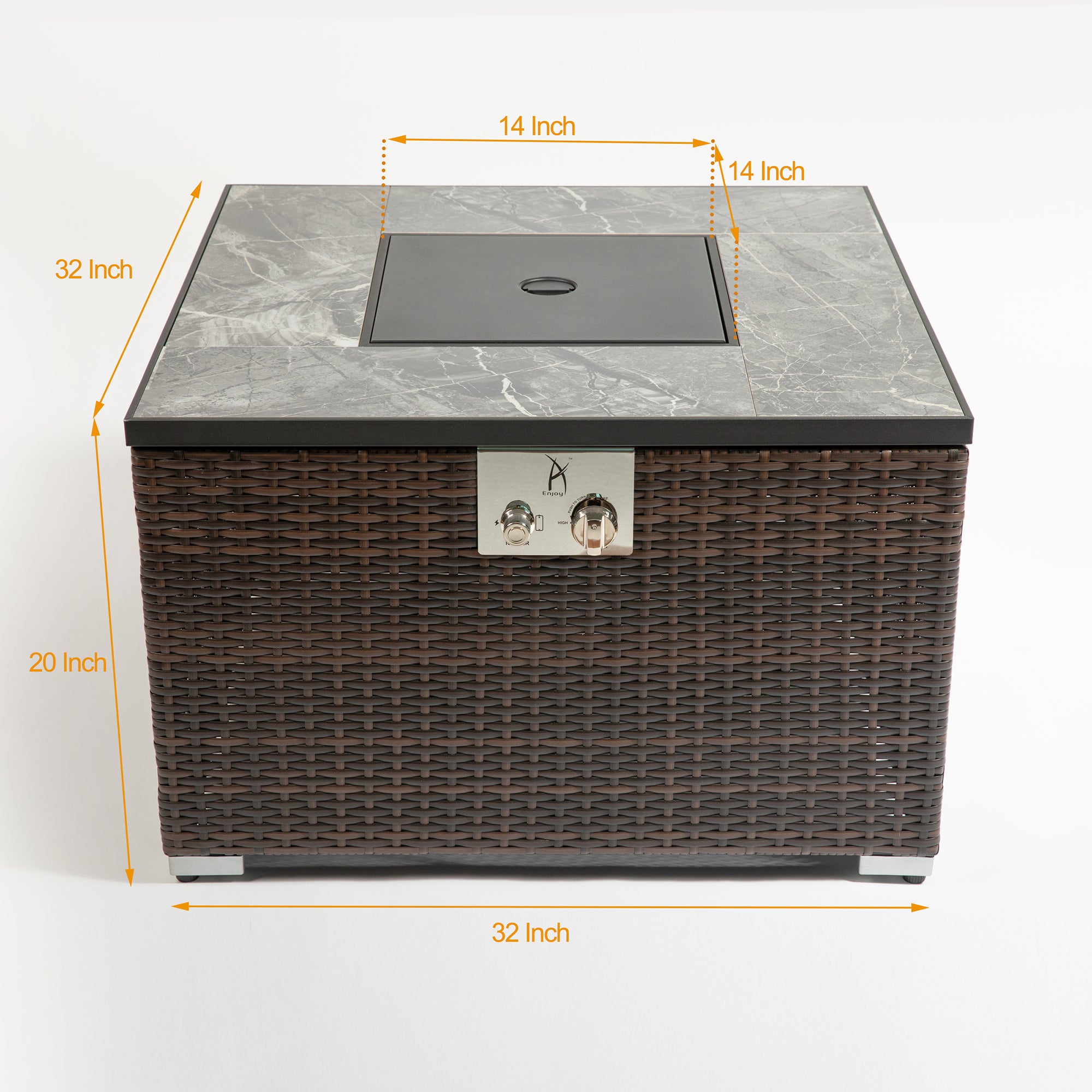 Square Ceramic Tile Tabletop Outdoor Fire Pit Table with Lid